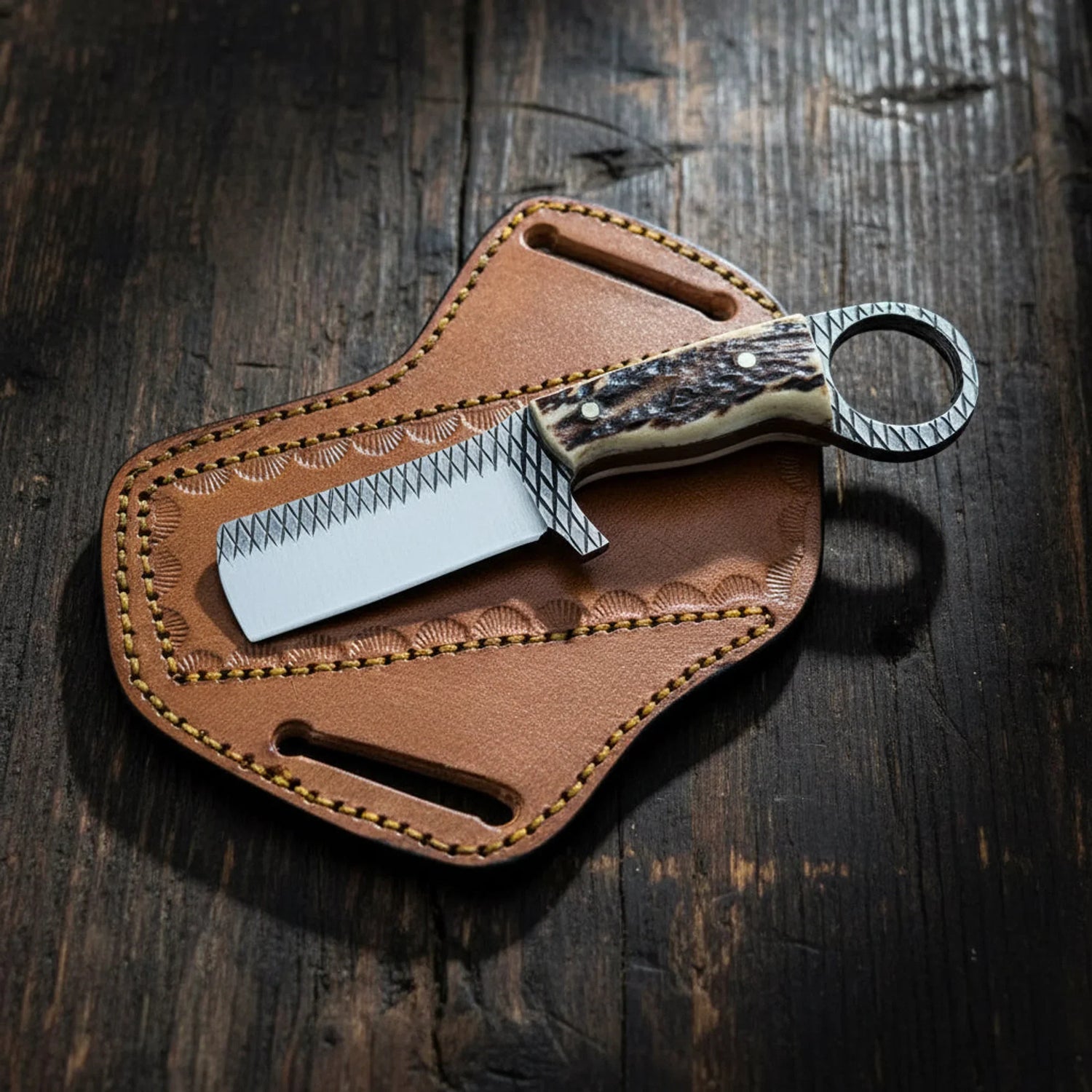 Handmade Rasp Steel Karambit Hunting Knife 7" with Stag Horn Handle &amp; Leather Sheath