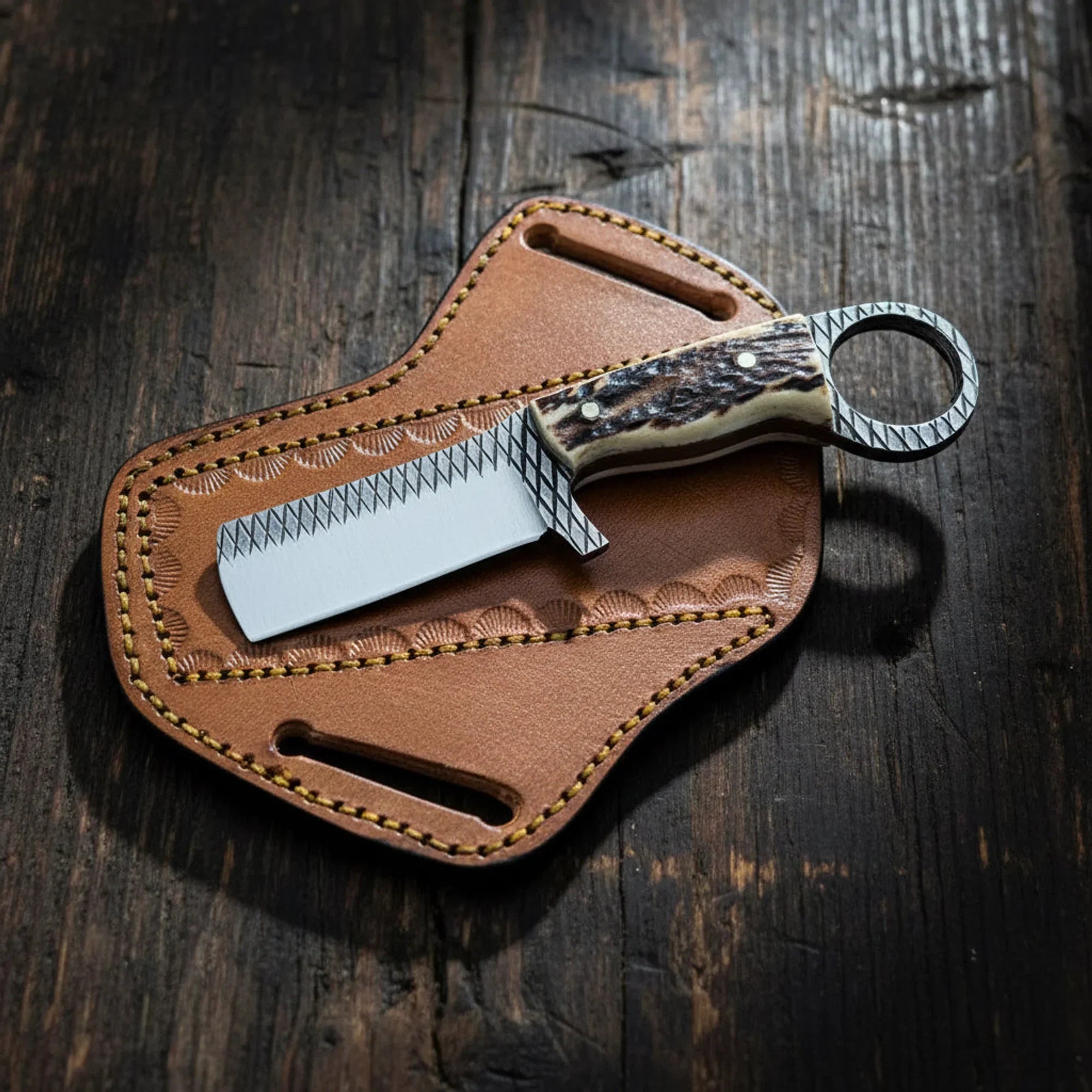 Handmade Rasp Steel Karambit Hunting Knife 7" with Stag Horn Handle &amp; Leather Sheath