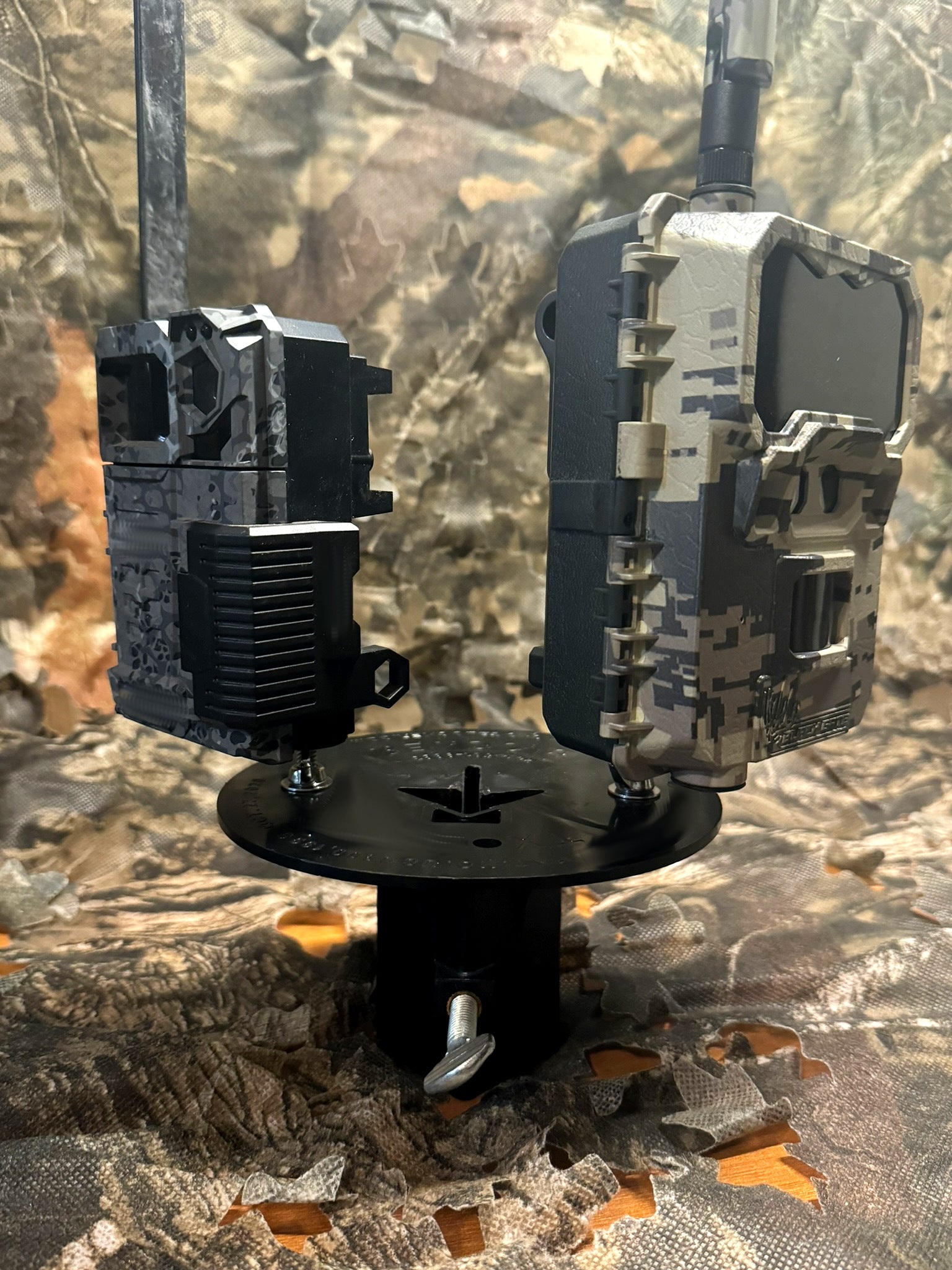 Patented T-Post Mount for 2 Trail Cameras — No Arms, Direct Mount