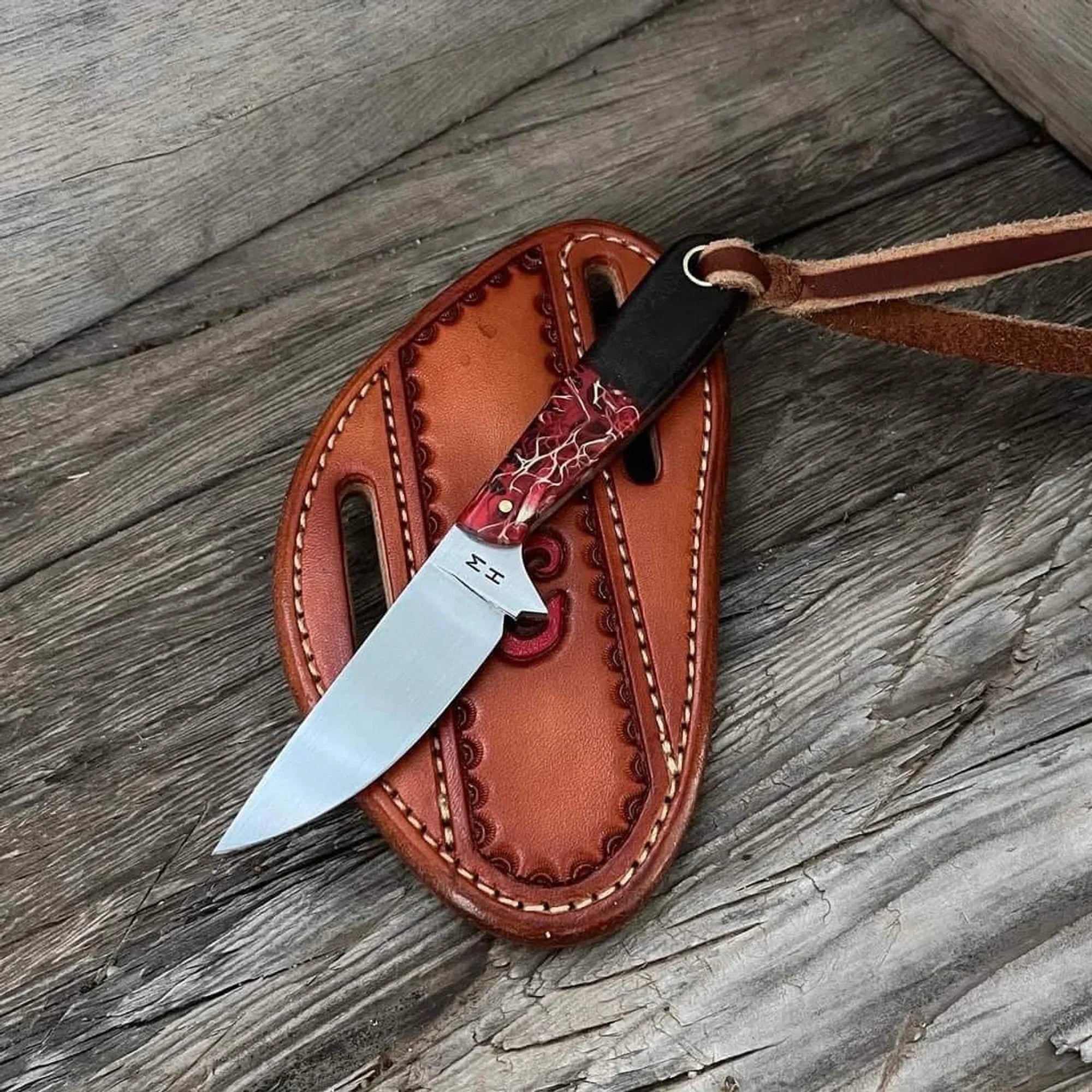 Buckaroo Belt Knife D2 Blade with Leather Wrapped Handle