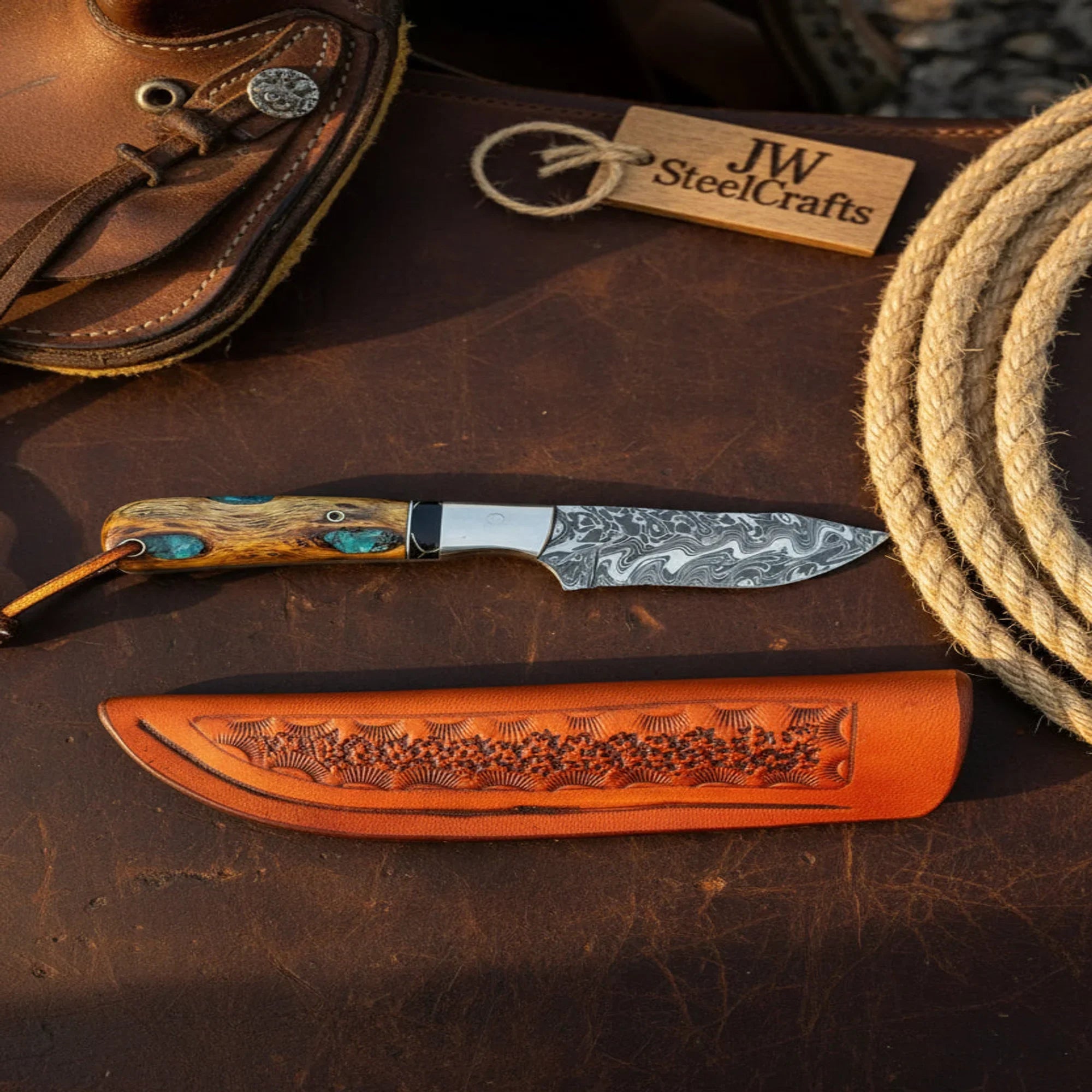 VG-10 Copper Damascus Knife 5.5" G10 &amp; Mosaic Pin Handle