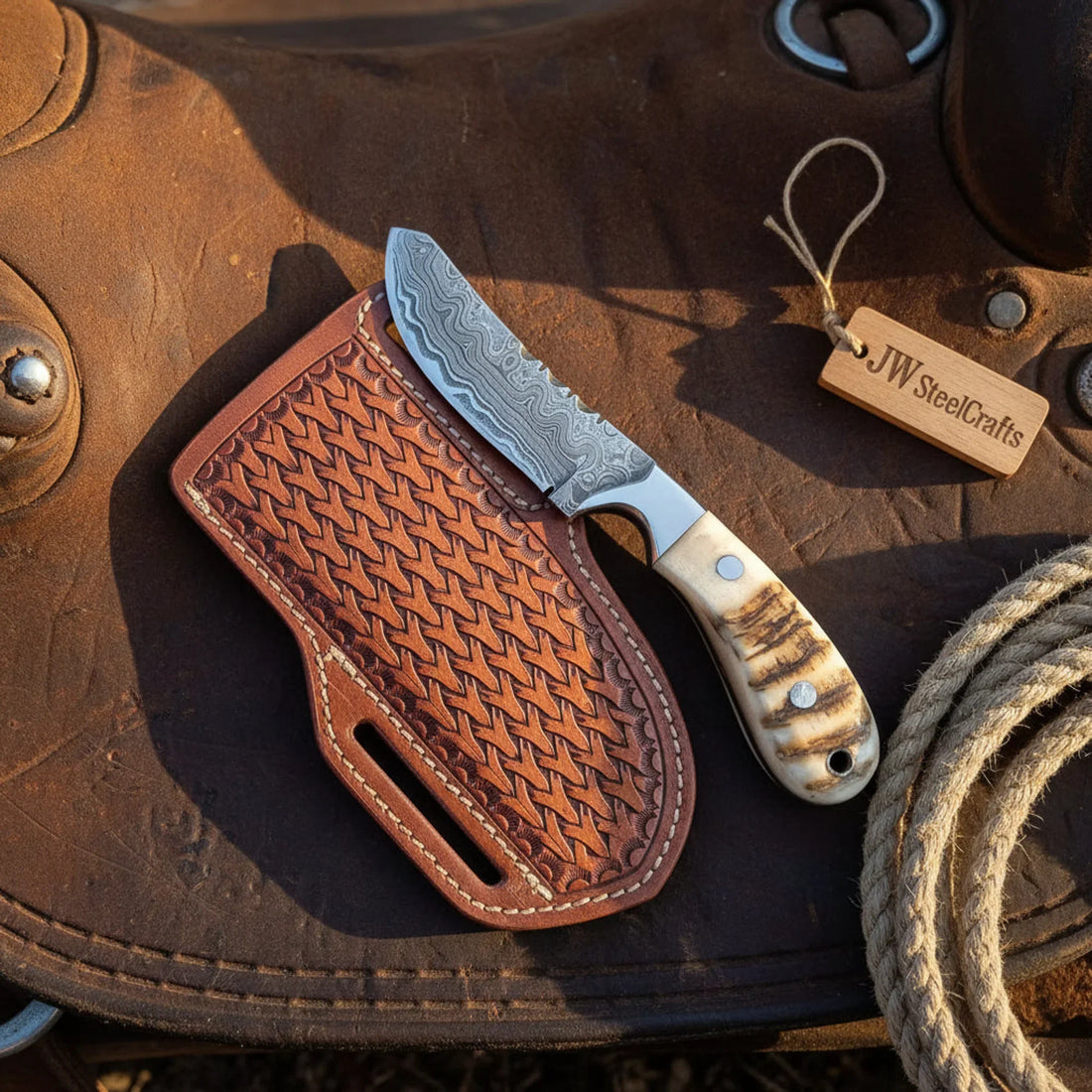 Crossdraw Cowboy Knife with Ram Horn Handle for Everyday Carry