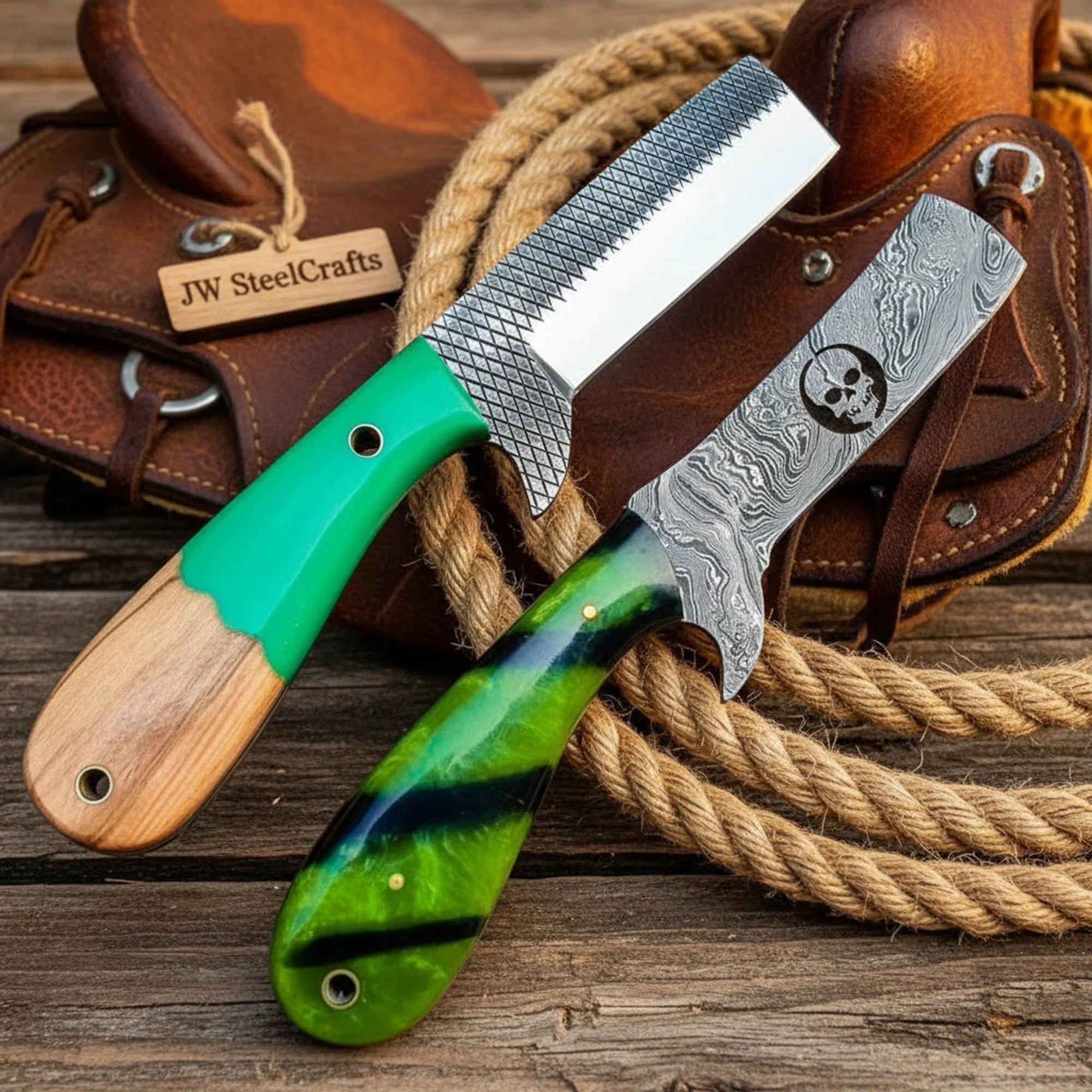 Bull Cutter Knife with Skull Wire-Cut Design and Rasp Steel Blade