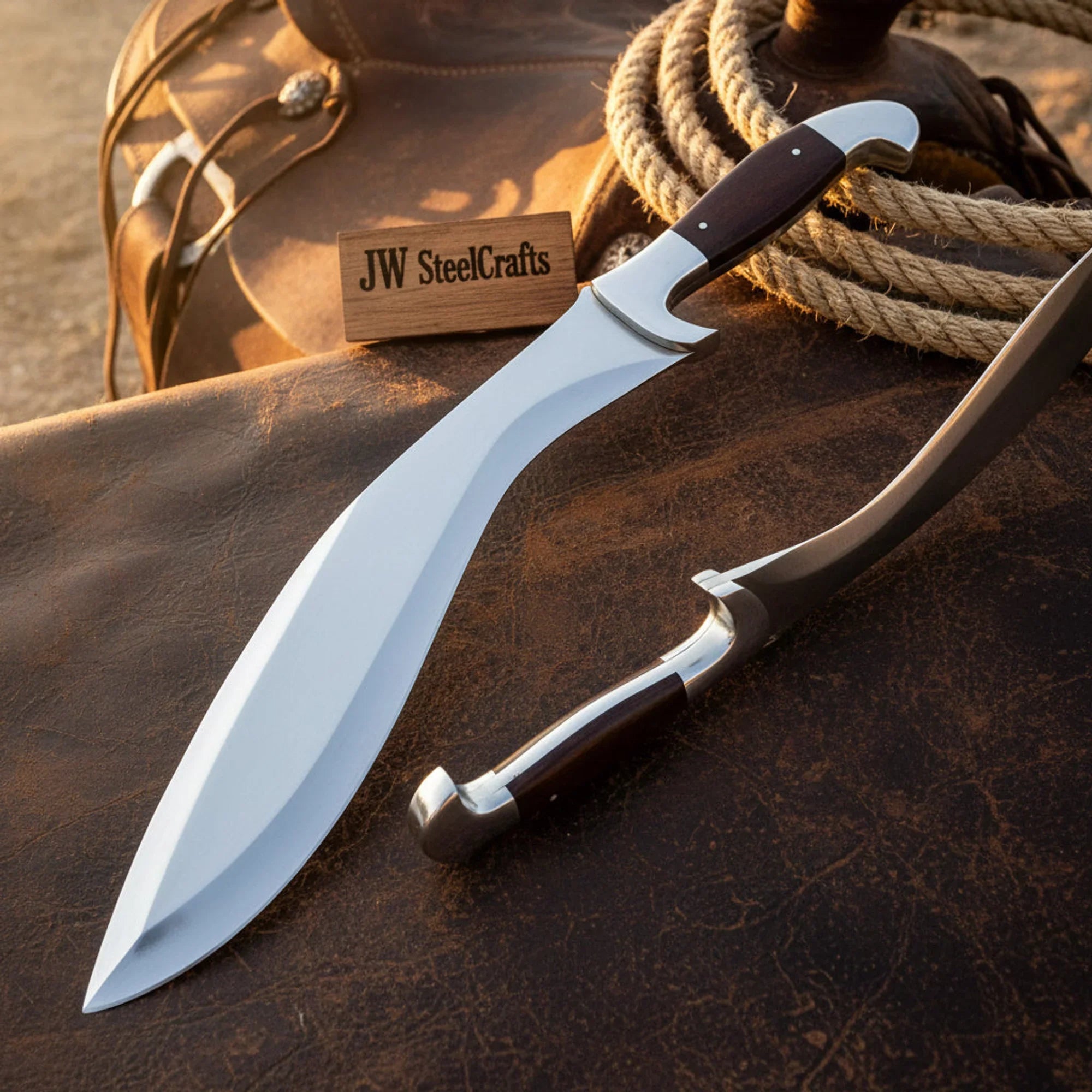 Full-Tang Gurkha Kukri with Carbon Steel Blade and Steel Guard Bolster