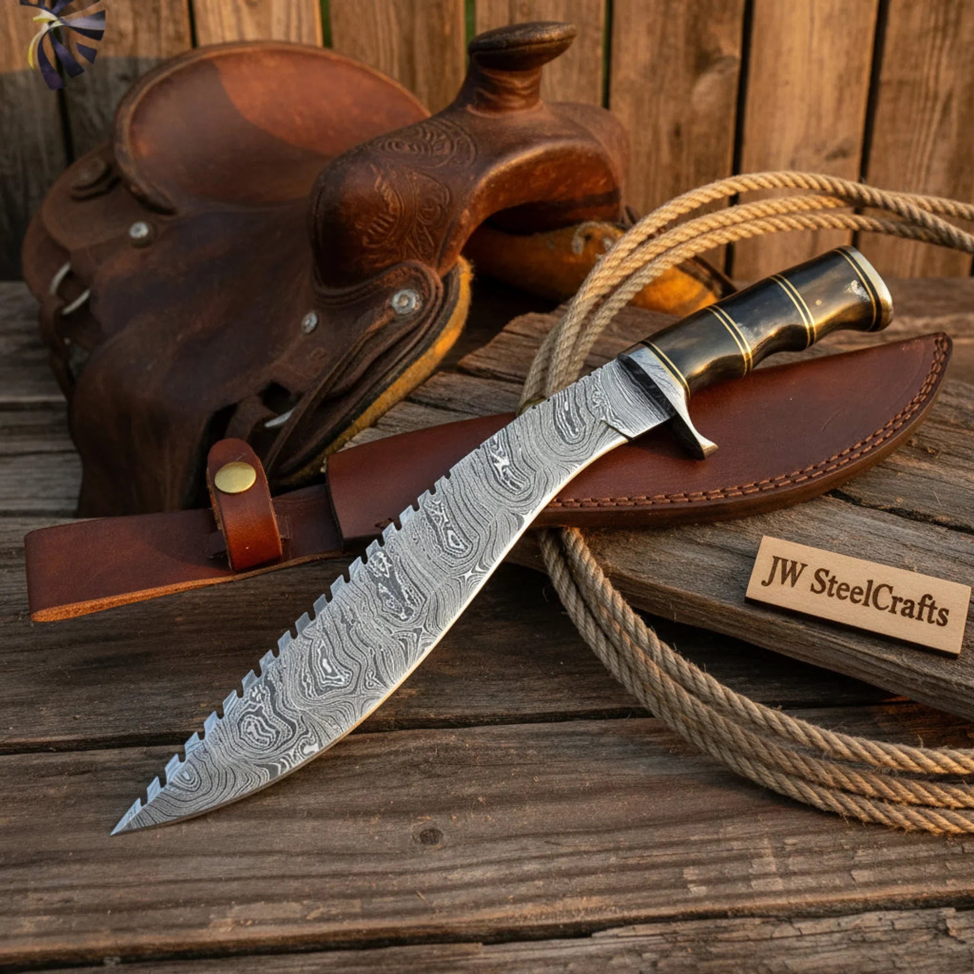 Sawback Kukri knife 16" Pakka Wood Handle Brass Spacer Gurkha Leather Sheath