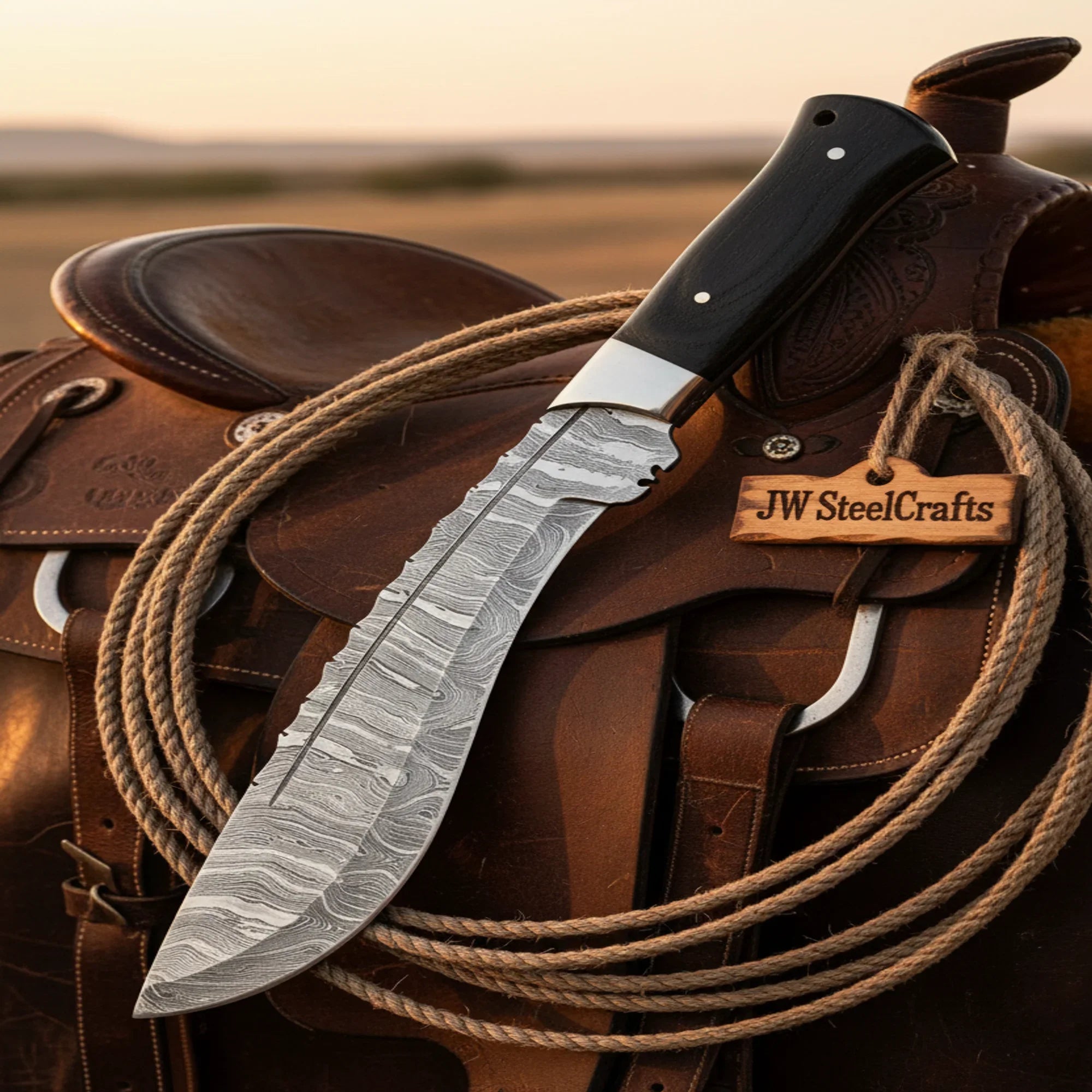 Handmade Damascus Steel Kukri Knife 8" with Black Micarta Handle &amp; Brass Bolster