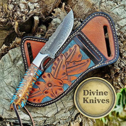Damascus Cowboy Bull Cutter with Bone Handle – Handcrafted Ranch Classic with Crossdraw Sheath
