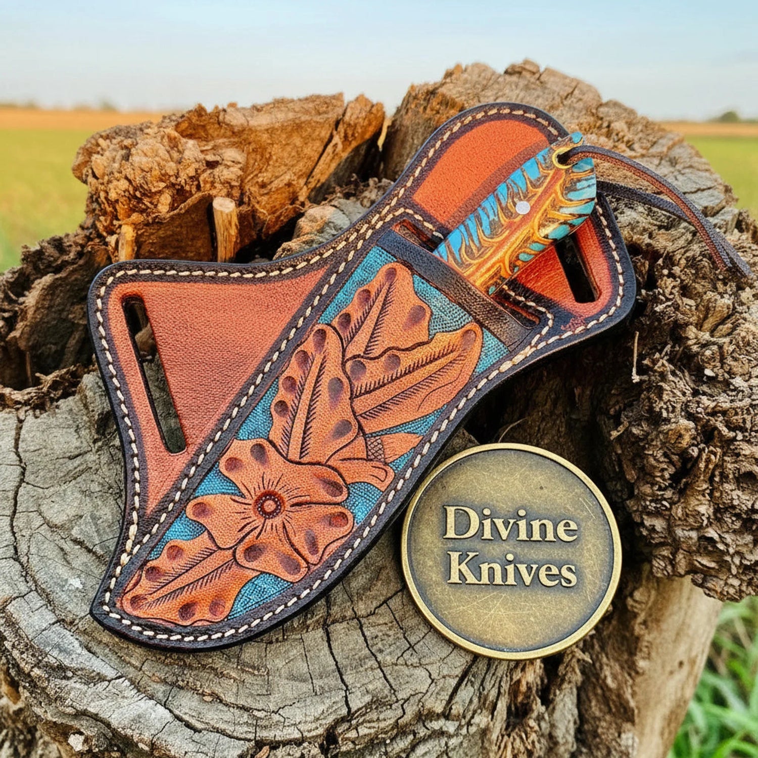 Damascus Cowboy Bull Cutter with Bone Handle – Handcrafted Ranch Classic with Crossdraw Sheath