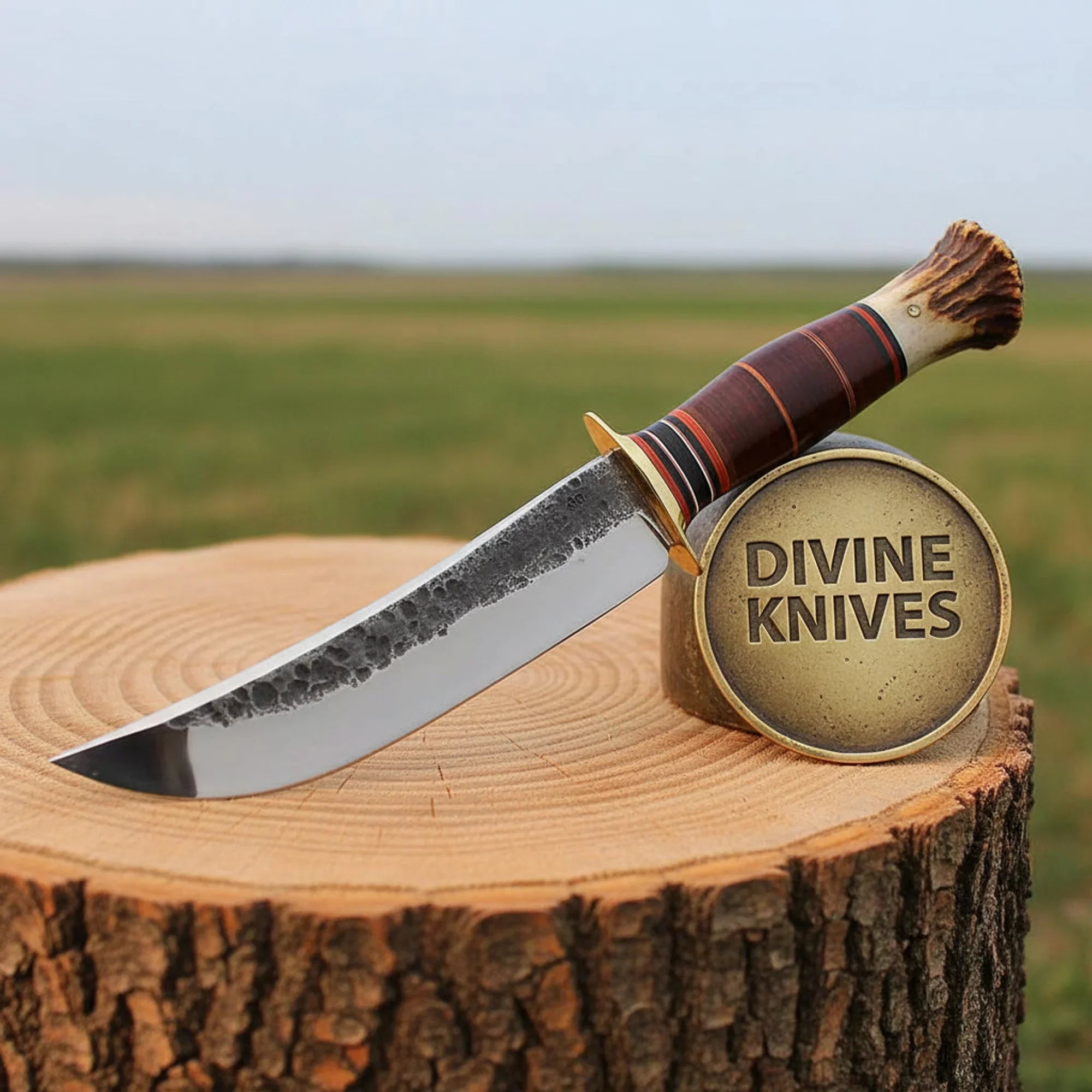 Cowboy Hunting Knife with Turquoise Handle – Handcrafted Skinner with Crossdraw Sheath