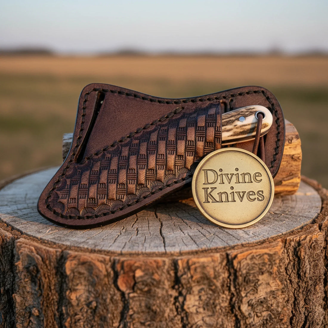 Stag Antler Damascus Bowie Knife with Belt Sheath – Handcrafted Hunting &amp; Collector&