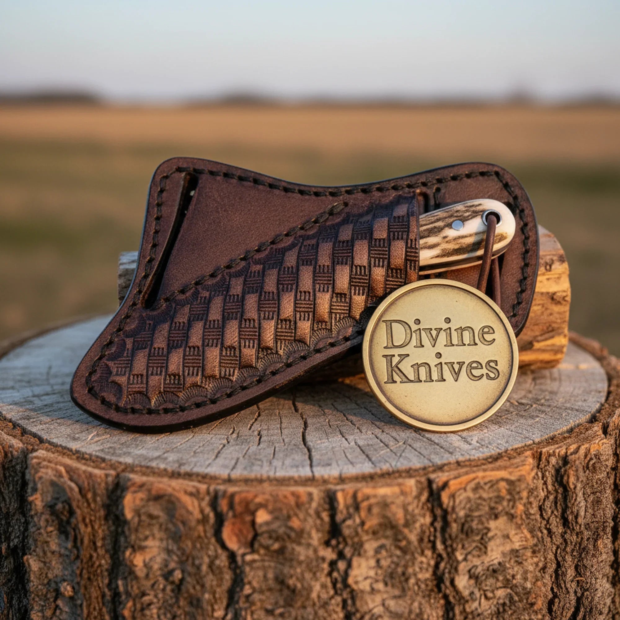 Stag Antler Damascus Bowie Knife with Belt Sheath – Handcrafted Hunting &amp; Collector&
