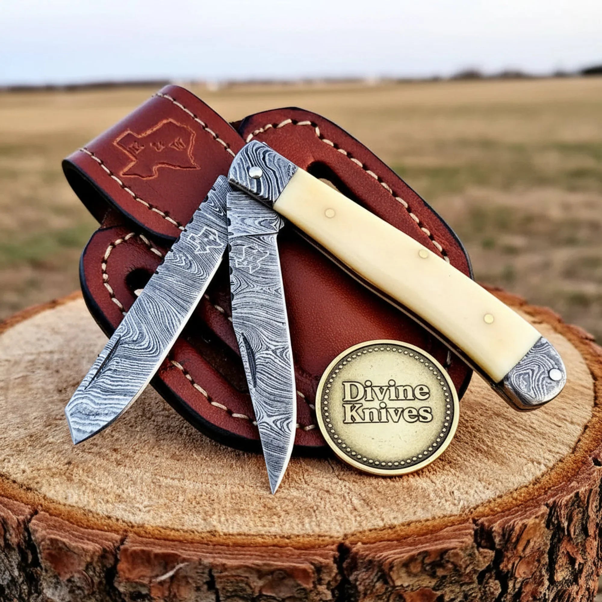 Twin Blade Camel Bone Trapper Knife Built for Anglers and Collectors