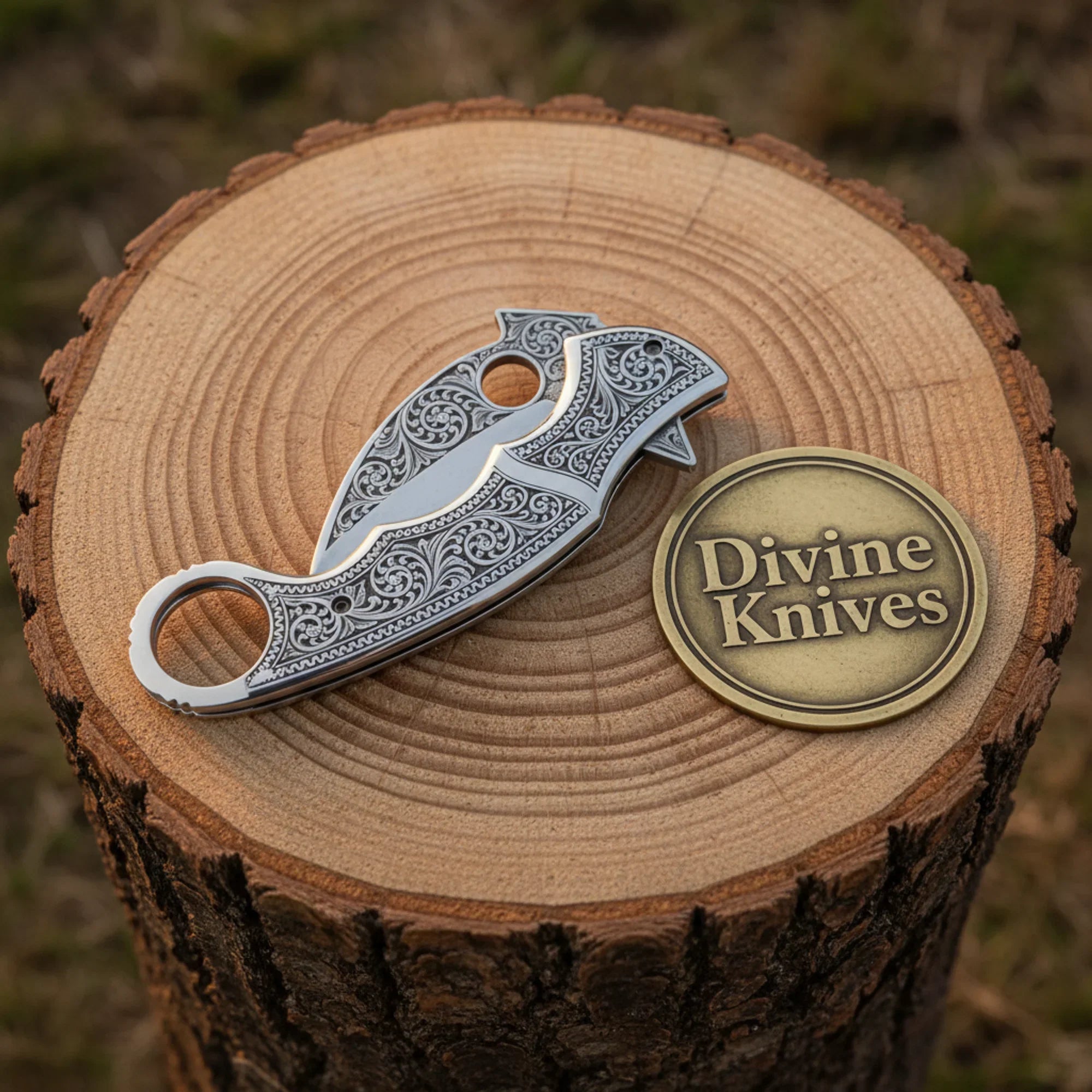 Engraved High Carbon Steel Karambit Style Knife with Mirror Polish Finish