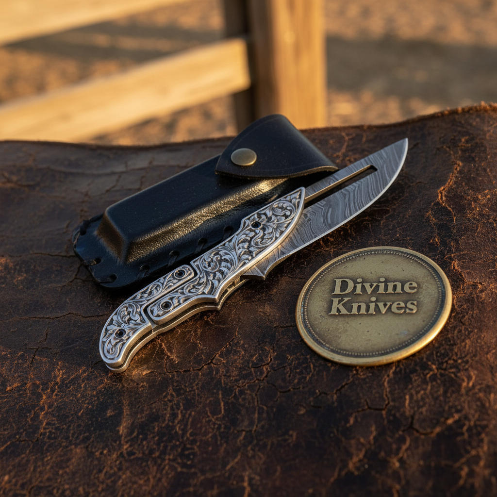 Hand-Engraved Damascus Pocket Knife with 4-Inch Blade