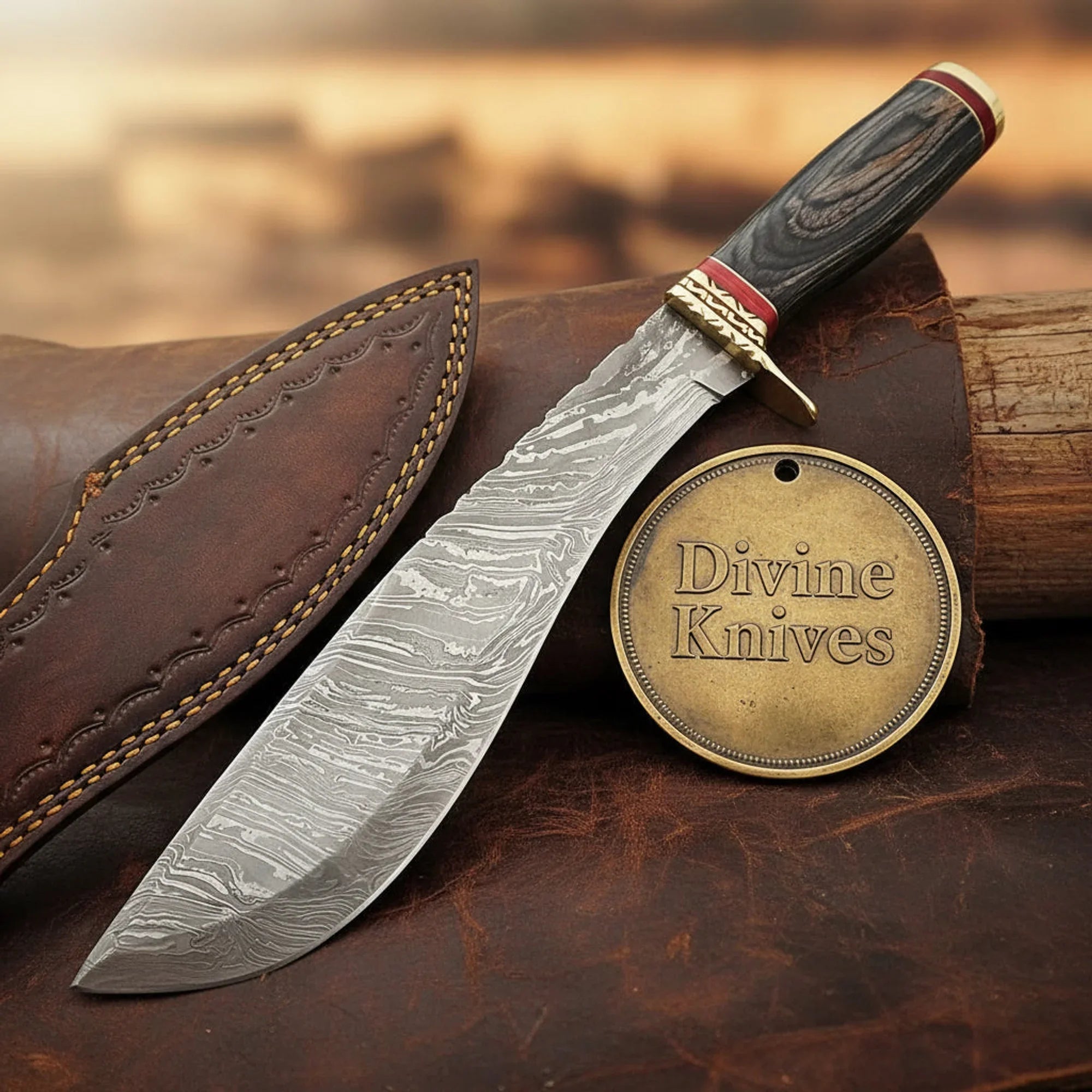 Hunting Bowie Knife with Wood Handle – Handcrafted High-Polished Outdoor Knife