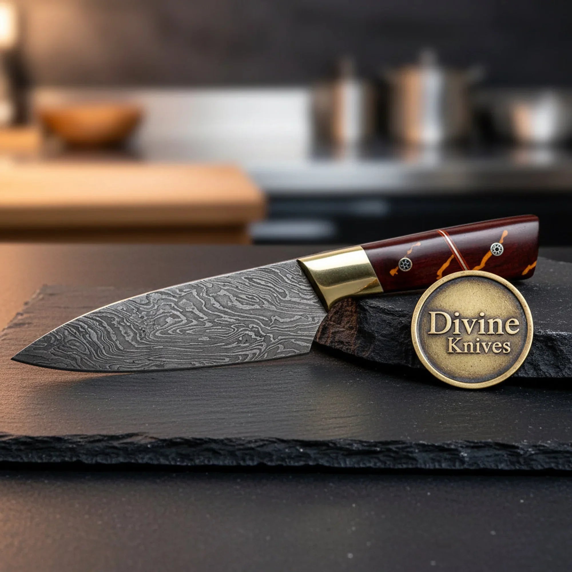 Damascus Slicing Knife with Stag Handle – Handcrafted Carving Knife for Meat &amp; Roasts