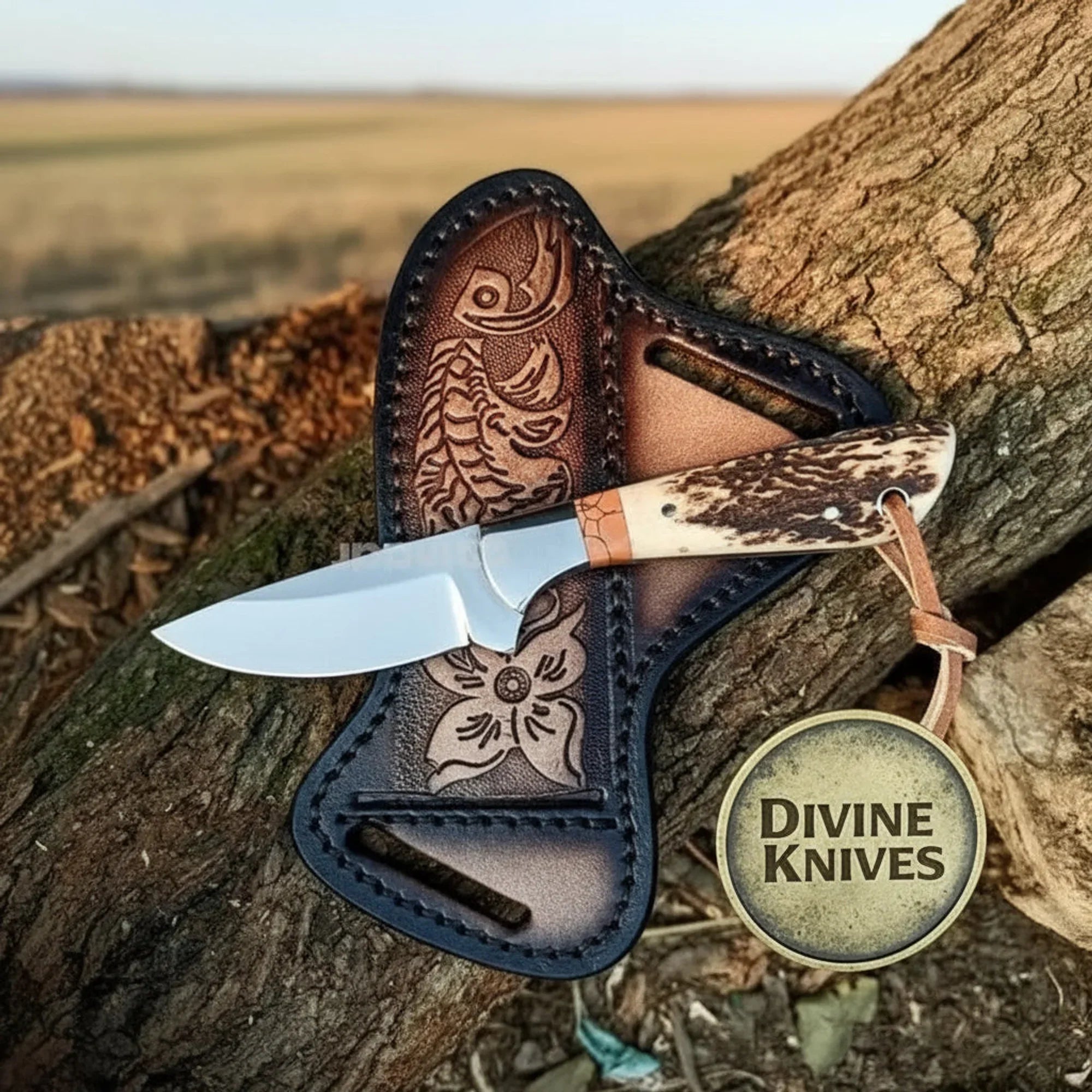 Full Damascus Cowboy Bull Cutter Knife with D-Guard Grip – Handcrafted Western Ranch &amp; Display Piece