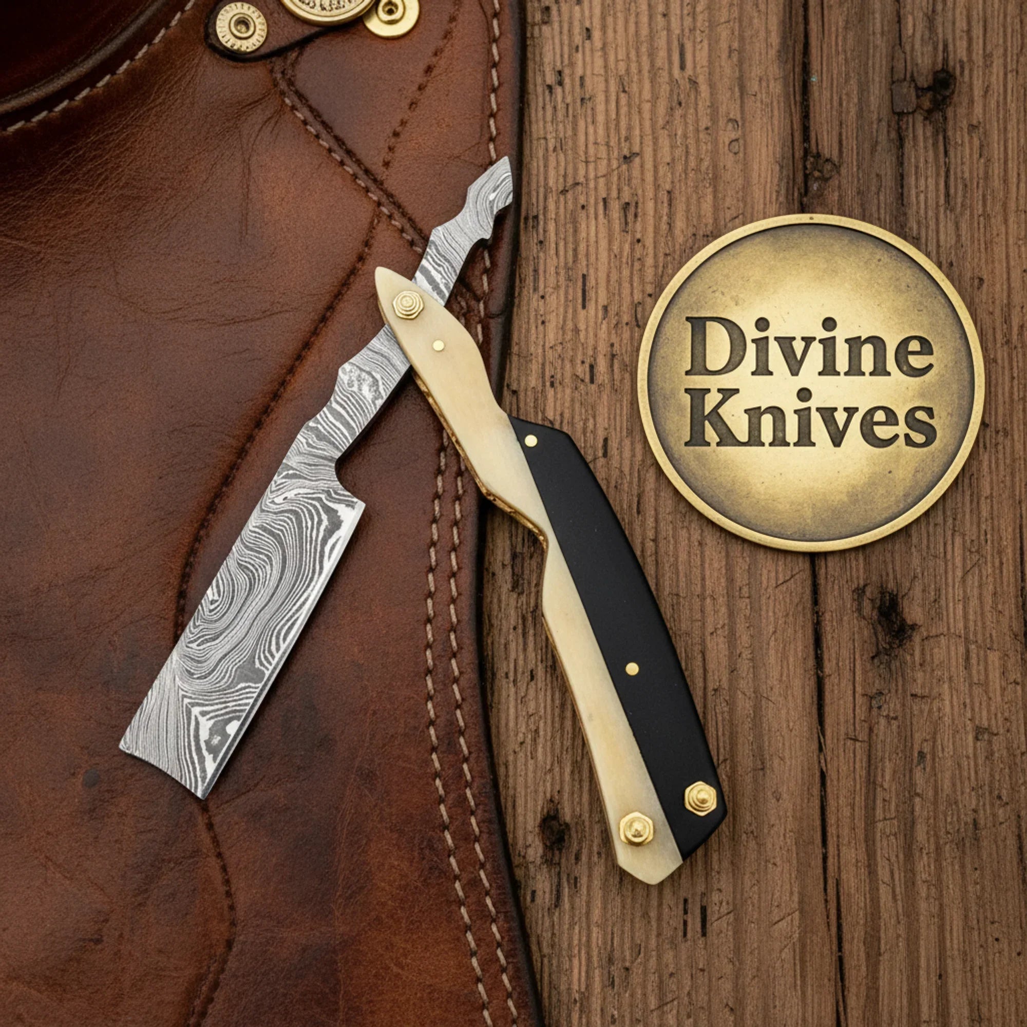 Two-Tone Horn Handle Damascus Straight Razor