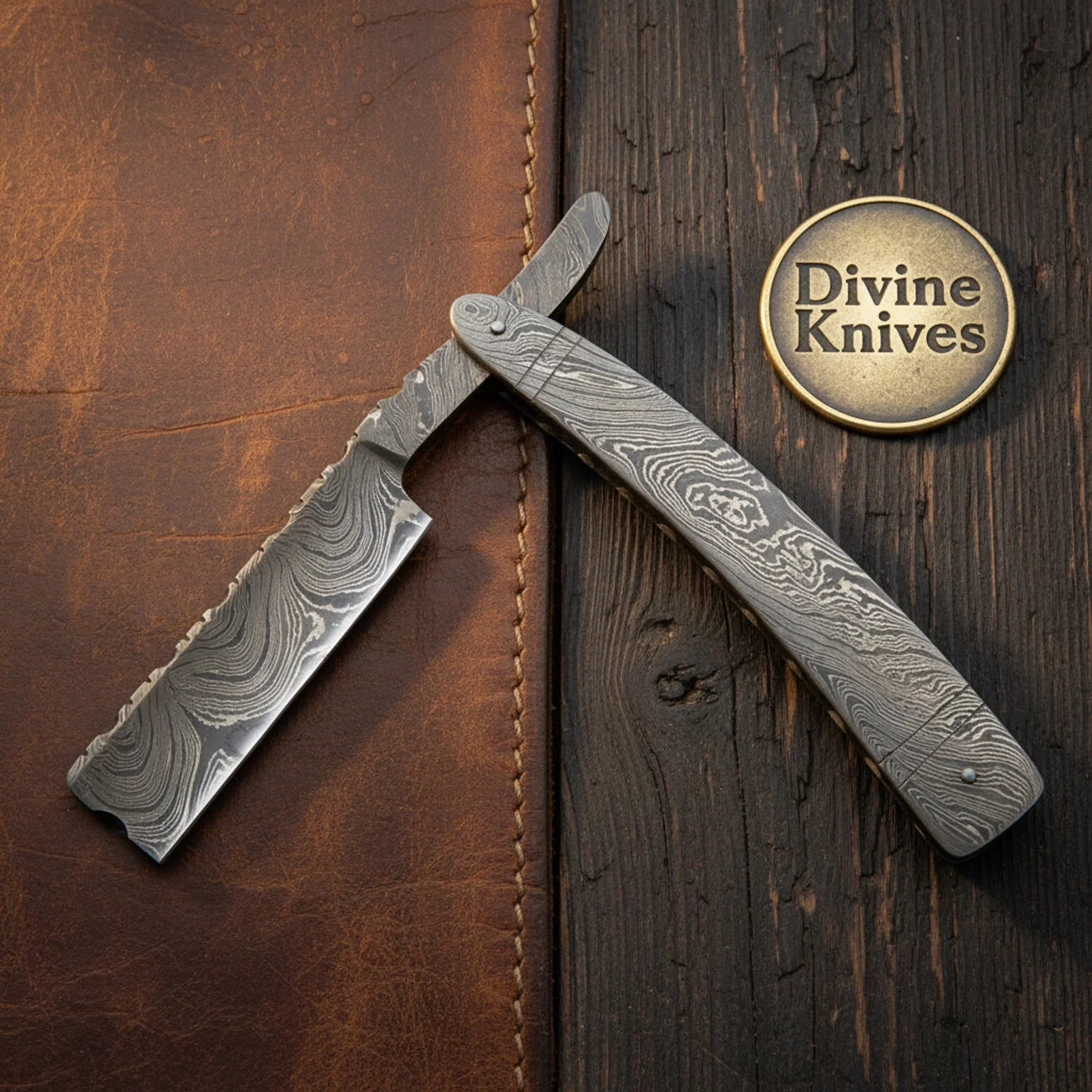 Full Damascus Straight Razor – Handcrafted All-Steel Cut-Throat Razor with 4-Inch Blade
