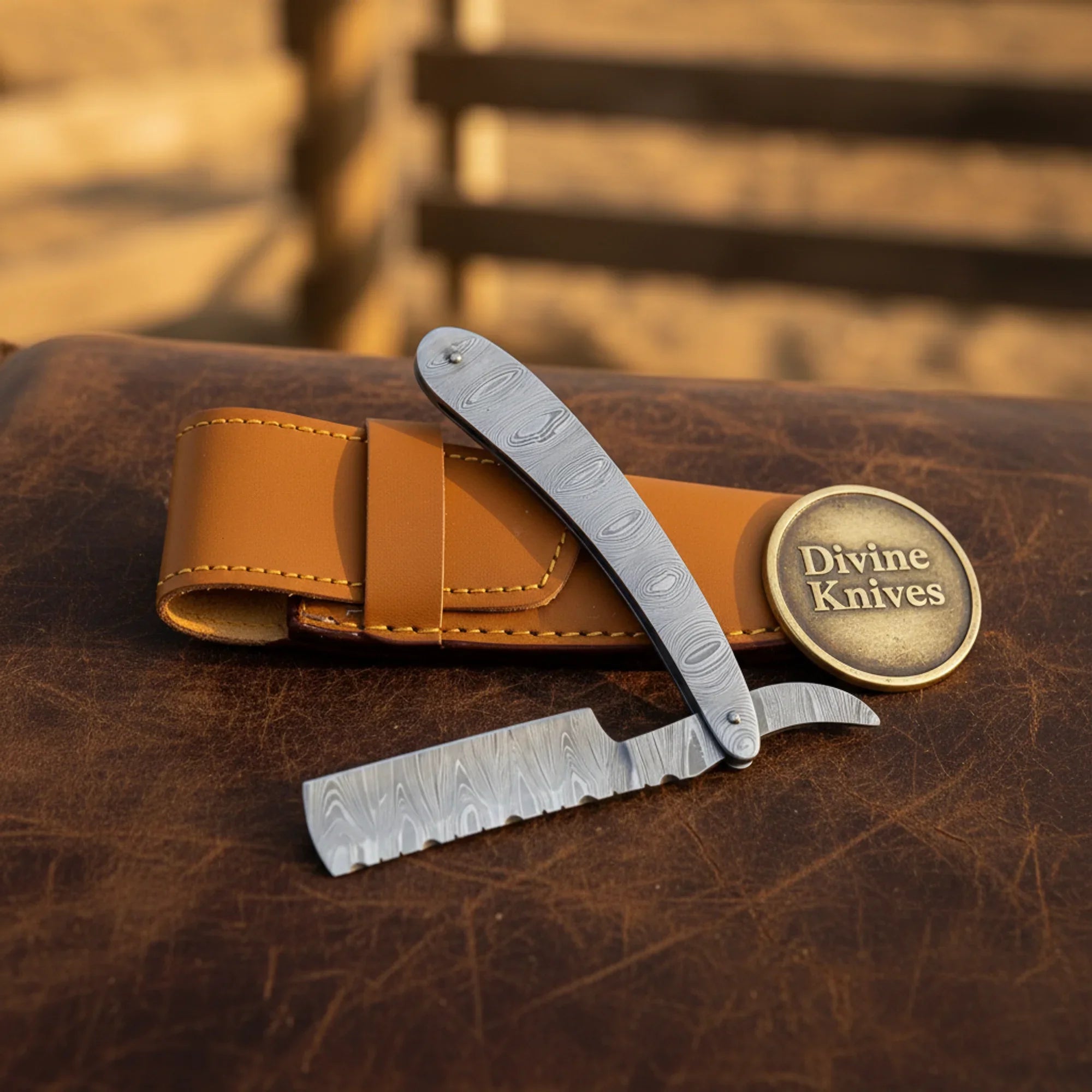 All Steel Damascus Straight Razor with Sheath – Handcrafted Cut-Throat Razor with 4-Inch Blade