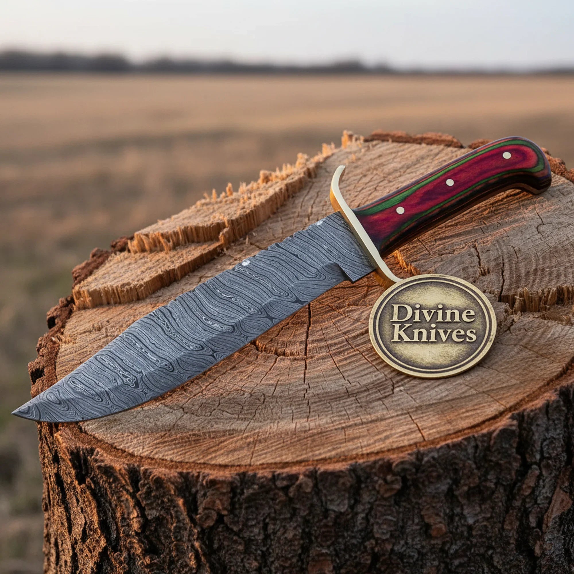 Stag Handle Bowie Knife with Sharpening Rod for Outdoor Use