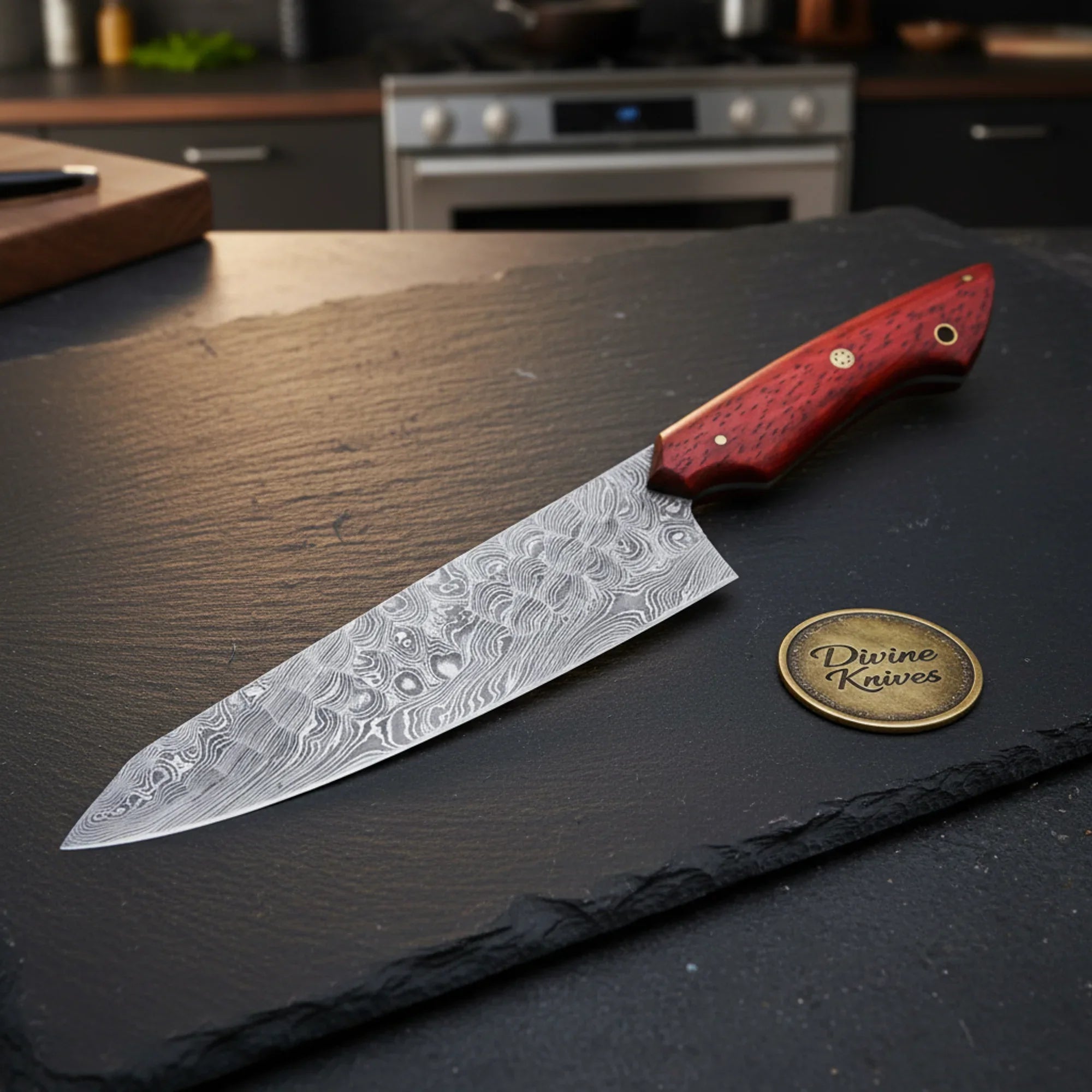 Turquoise Resin Handle Damascus Chef Knife for a Bold, Collectible Look