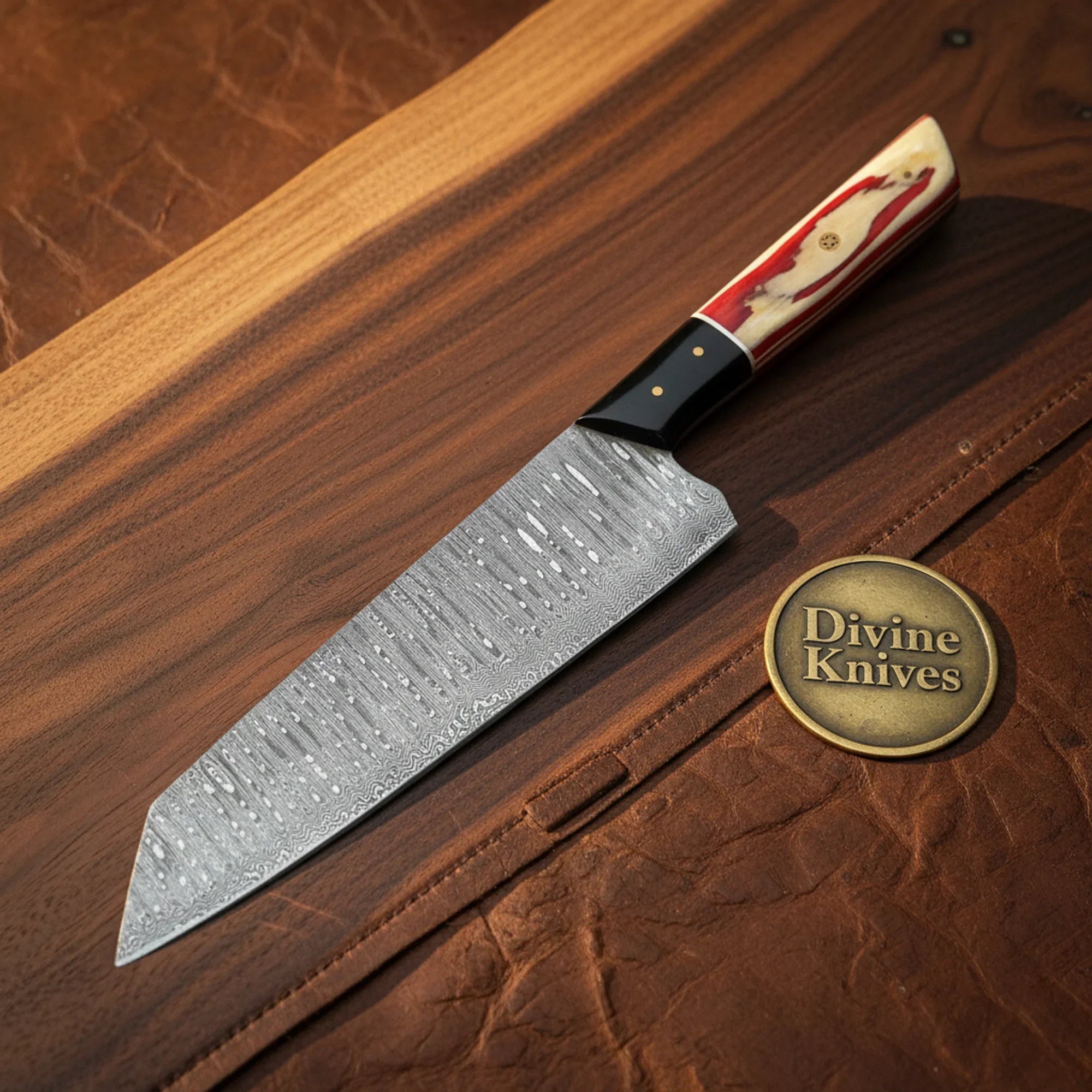Damascus Sujihiki Slicing Knife with Pakka Wood Handle