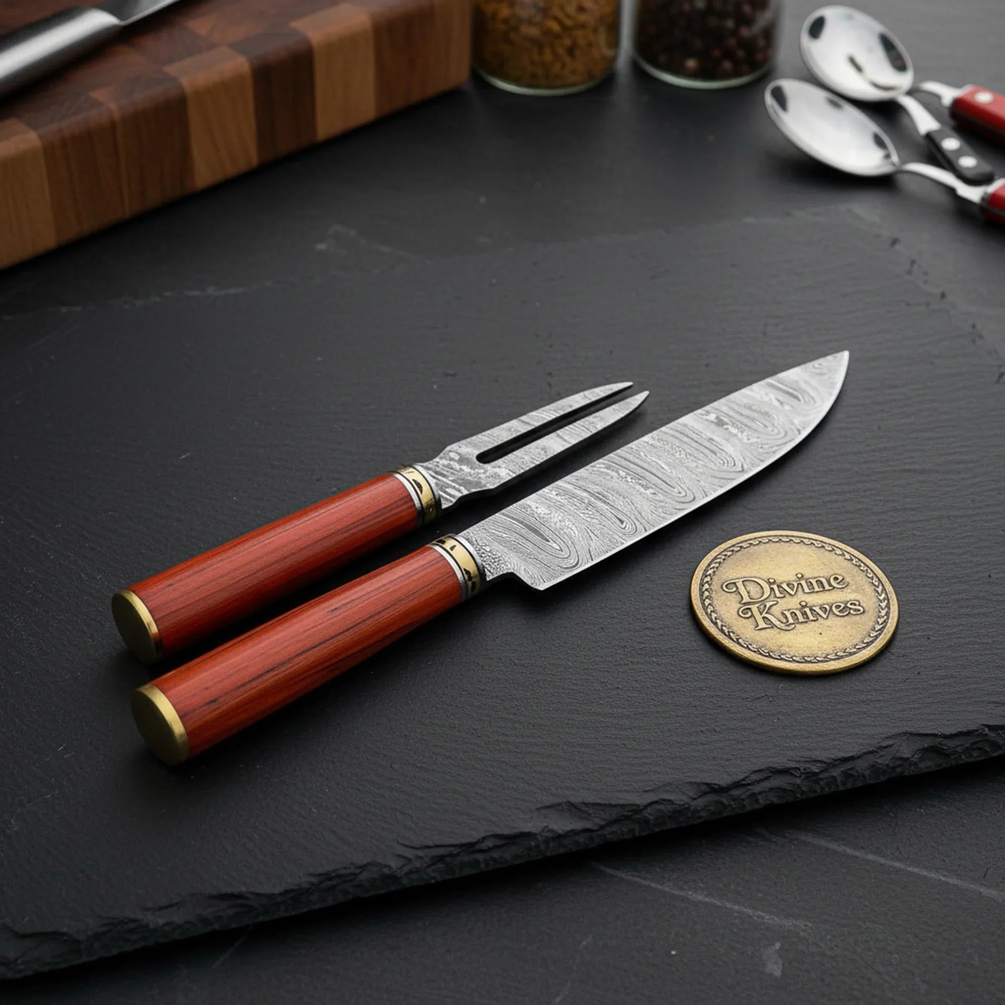 Handmade Blackened Damascus Kiritsuke Knife with K-Tip Blade