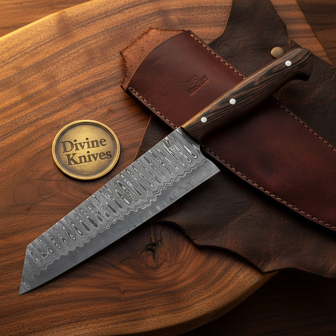 Damascus Carving Knife with Sheath for Brisket and Roast Slicing