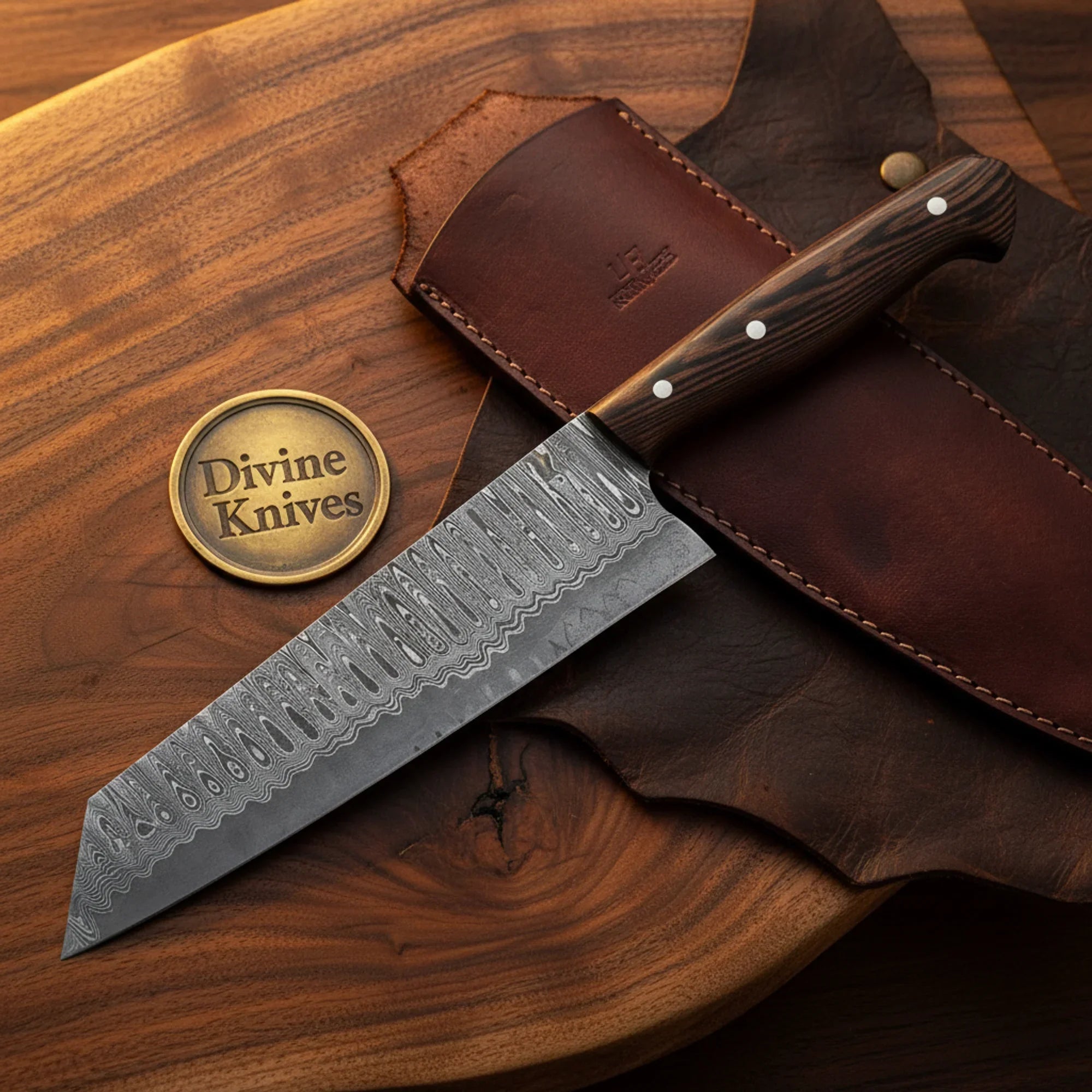Damascus Carving Knife with Sheath for Brisket and Roast Slicing