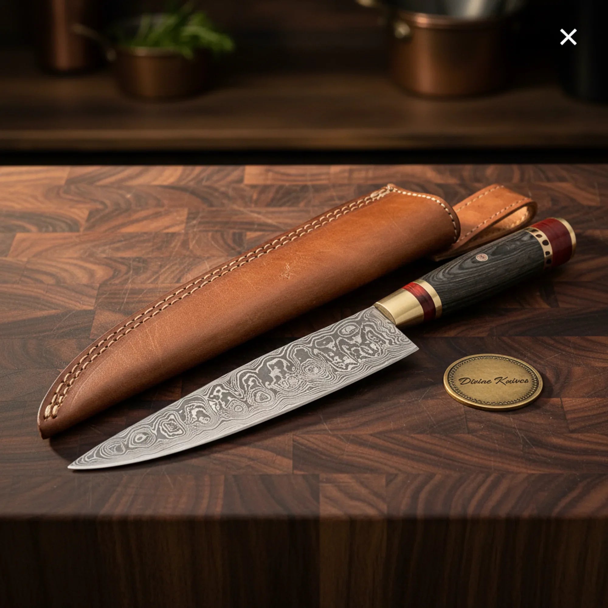 Blue Pakka Wood Damascus Bunka Chef Knife for Everyday Versatility