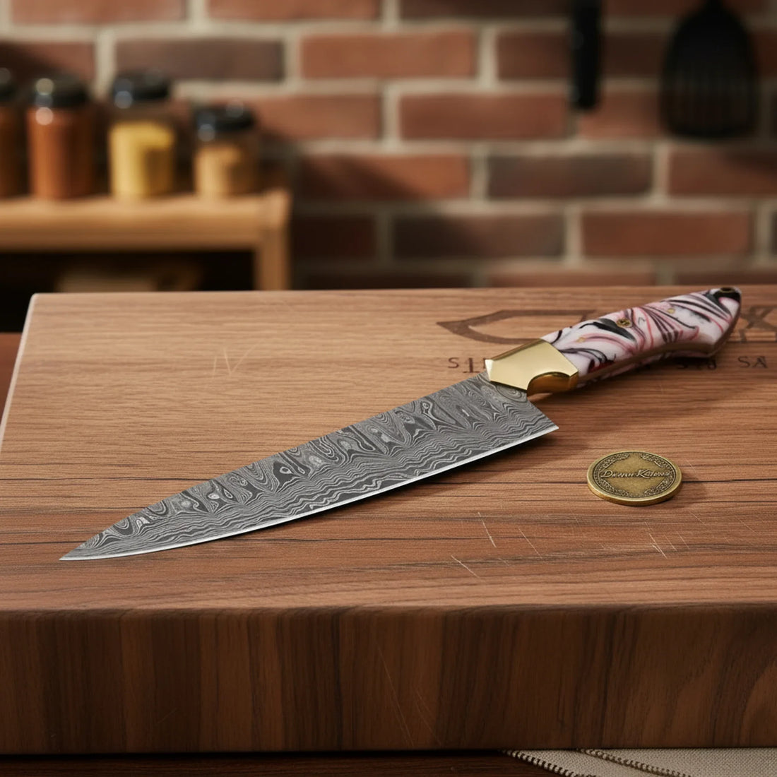 Copper Damascus Chef Knife with Bone Handle – Handcrafted Kitchen &amp; Collector&
