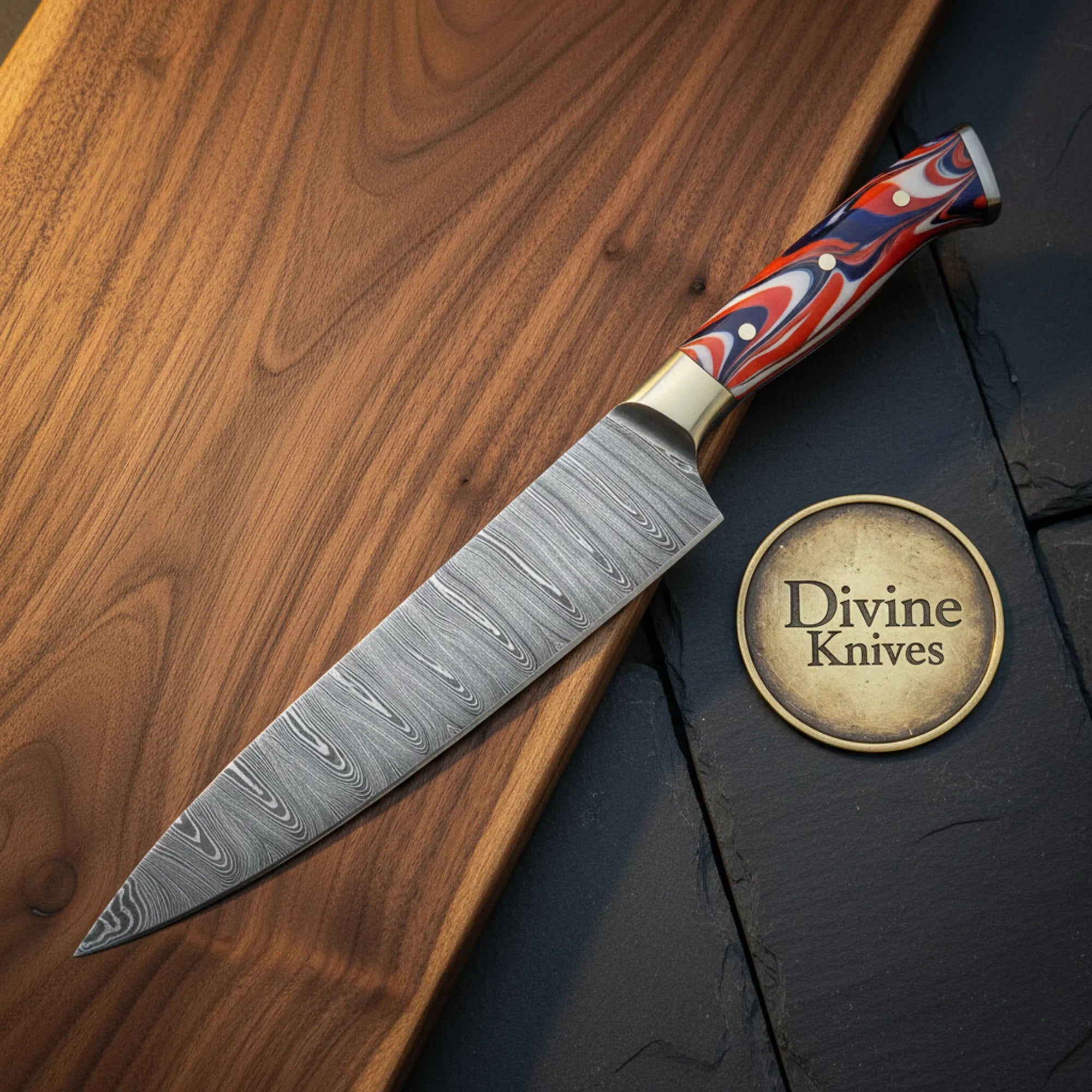 Rosewood Handle Damascus Chef Knife with Full Bolster Design