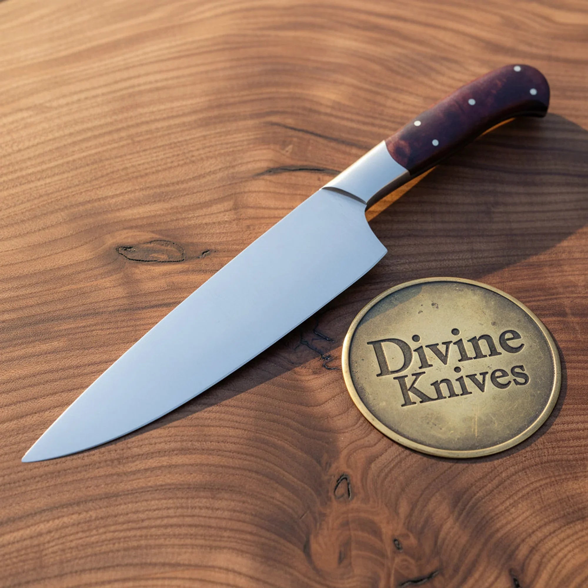Damascus Utility Knife with Resin Handle – Handcrafted Small Kitchen Knife with Sheath