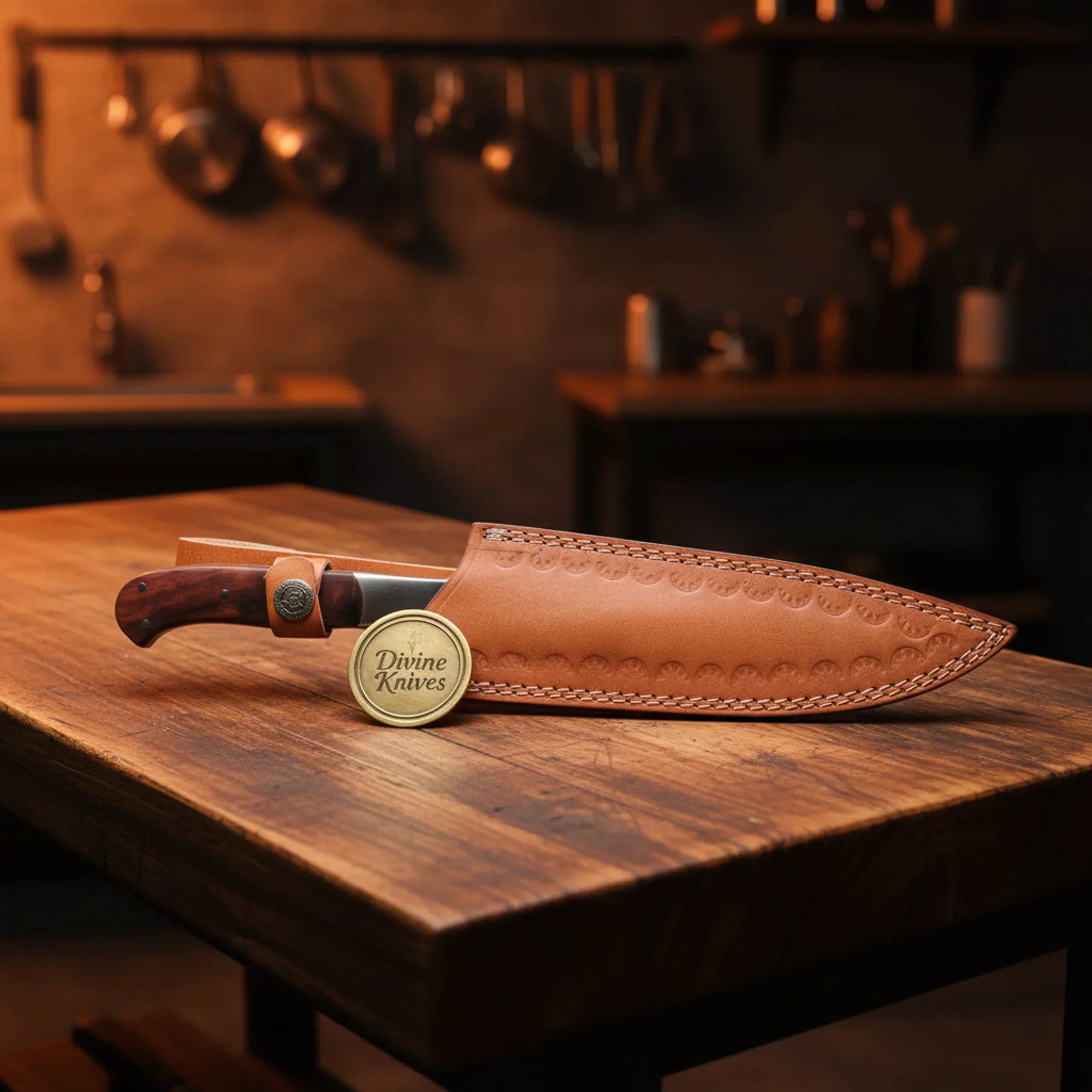 Damascus Utility Knife with Resin Handle – Handcrafted Small Kitchen Knife with Sheath