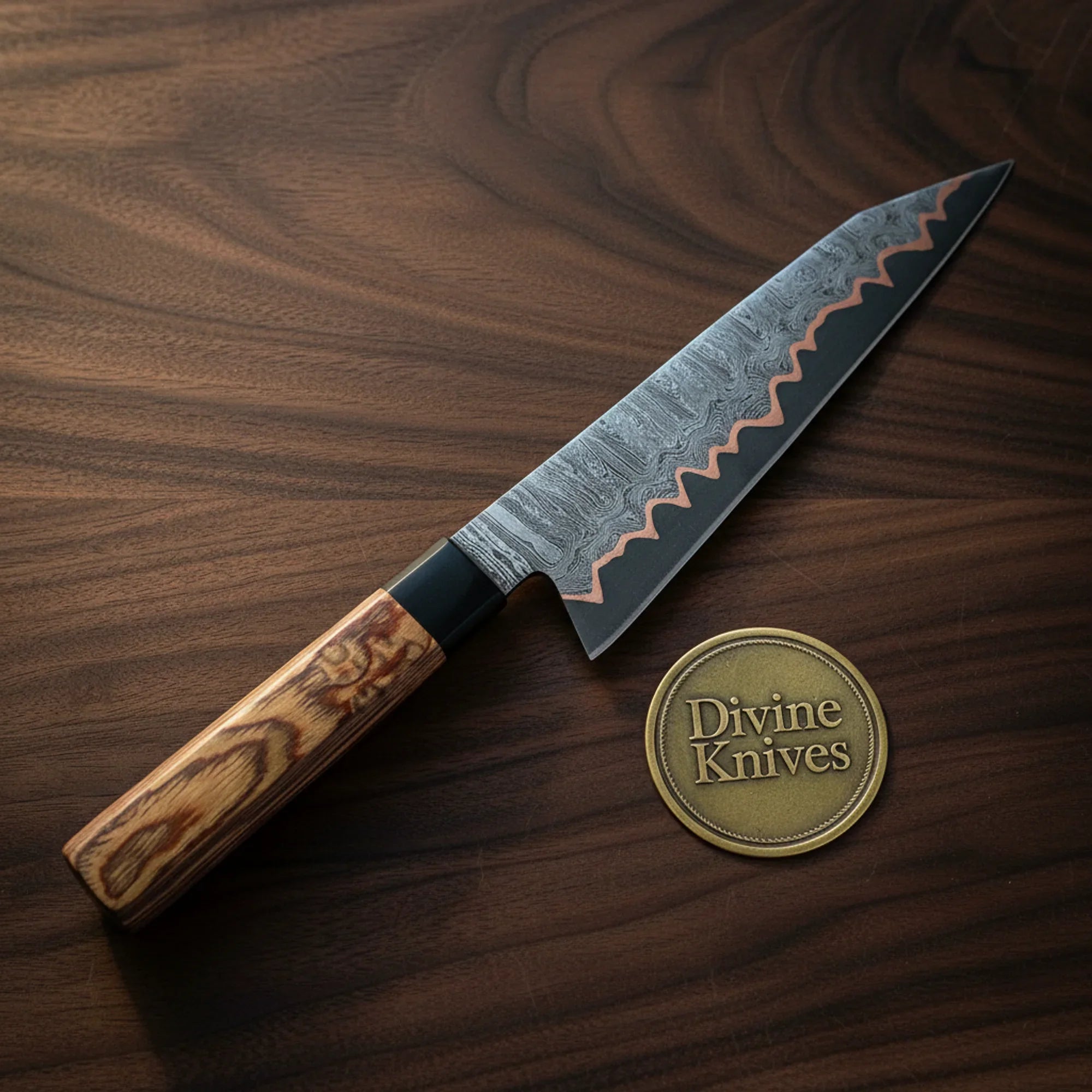 Handcrafted Damascus Kiritsuke Knife with Olive Wood Handle