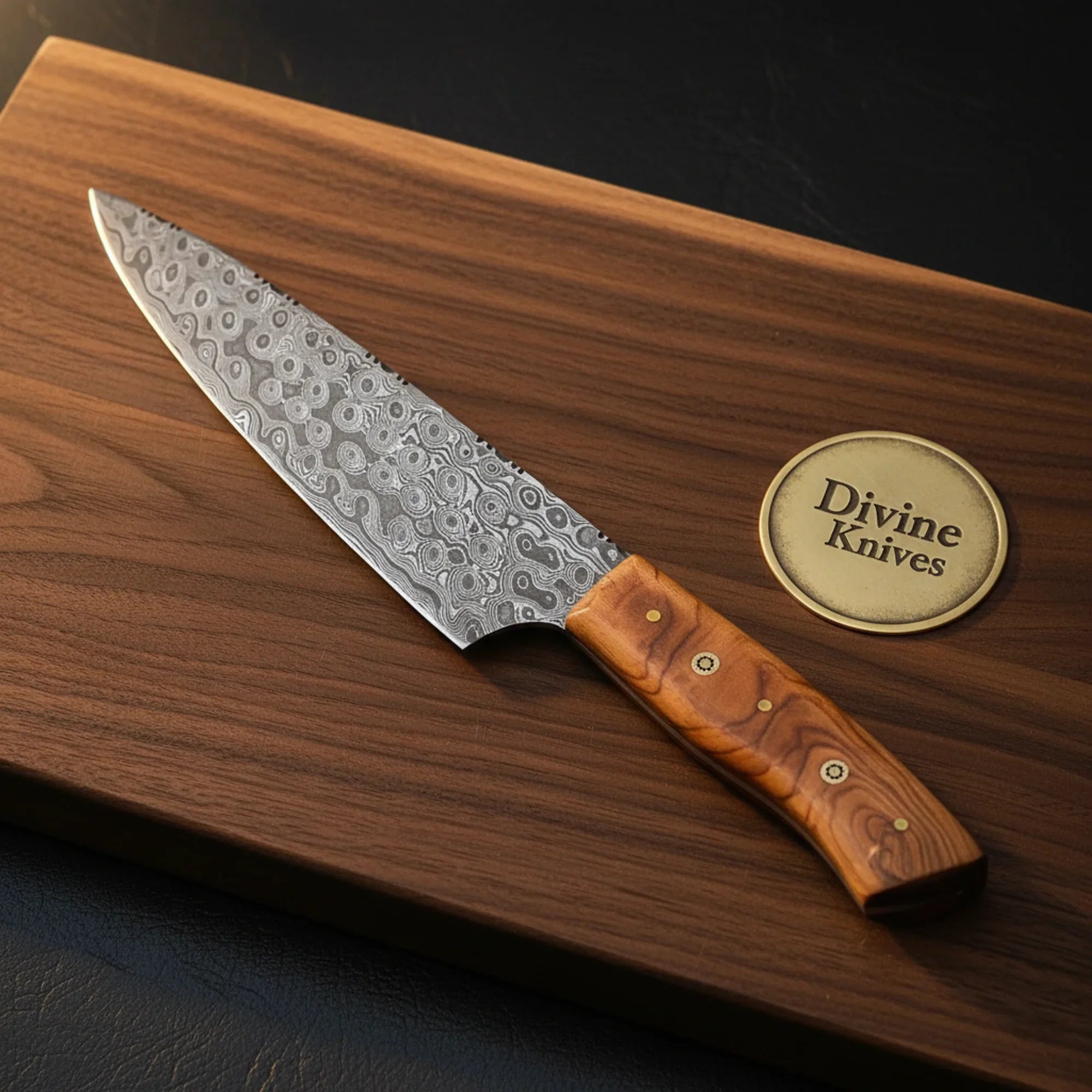 Premium Damascus Chef Knife with Micarta Handle and Leather Sheath