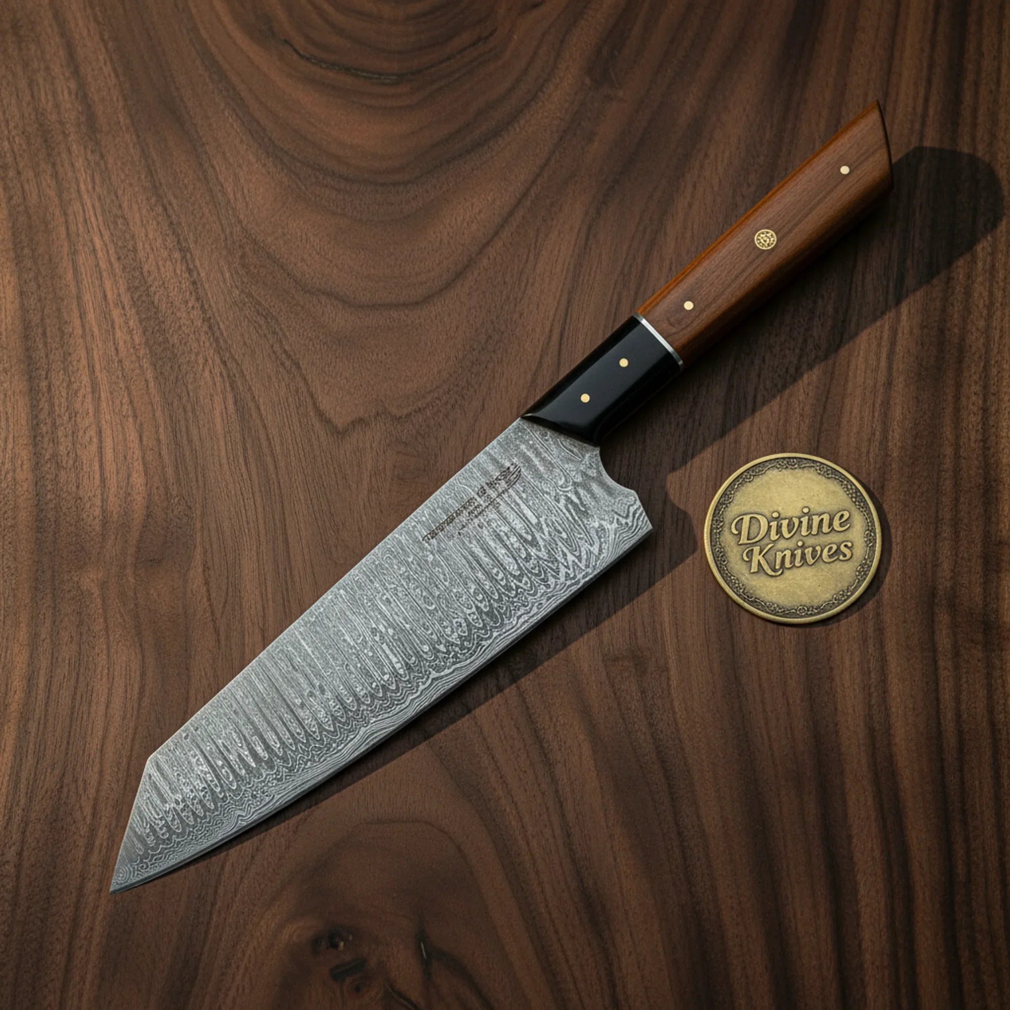 Pakka Wood Damascus Santoku Knife for Versatile Kitchen Preparation