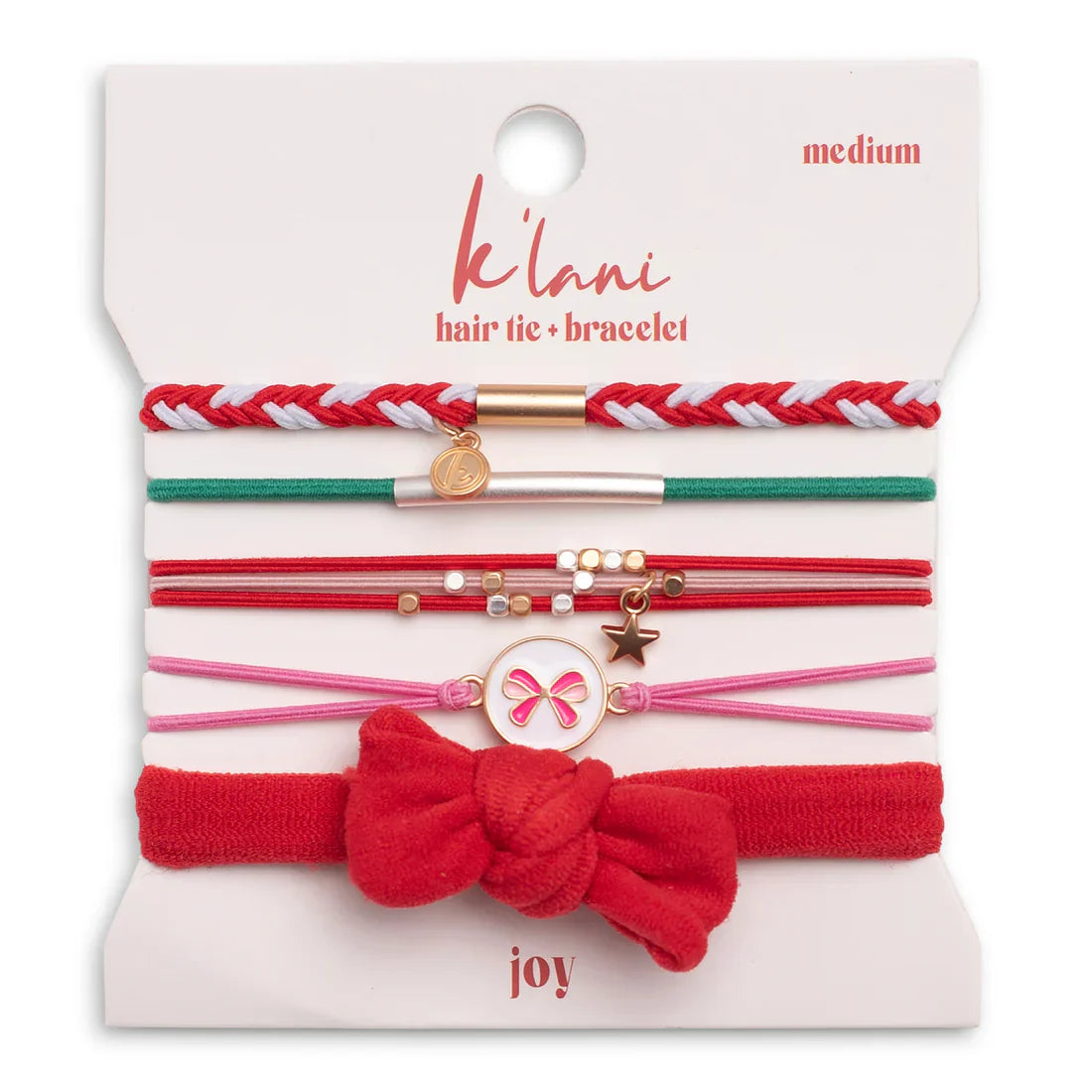"Joy" Red &amp; Green Holiday Hair Tie Bracelets