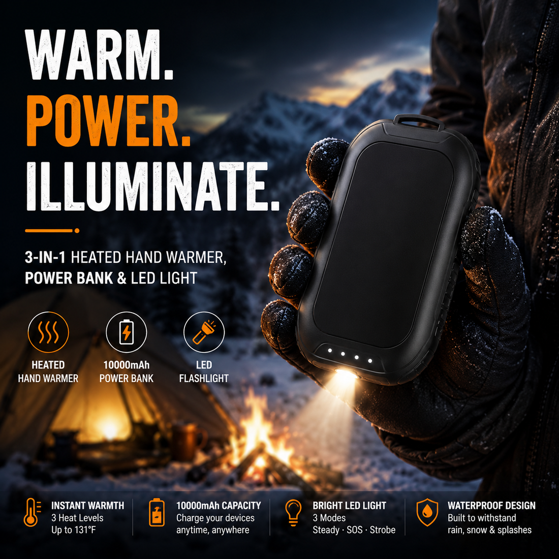 LITEGUEST 3-in-1 Heated Hand Warmer – Power Bank &amp; LED Light