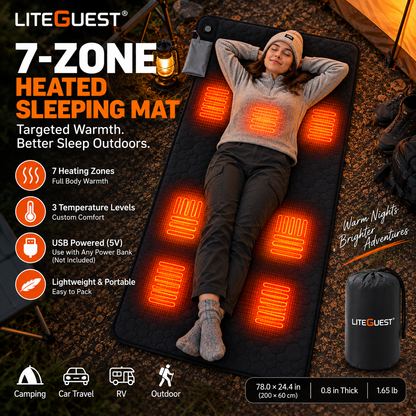 LITEGUEST 7-Zone USB Heated Sleeping Mat | Camping Sleeping Pad
