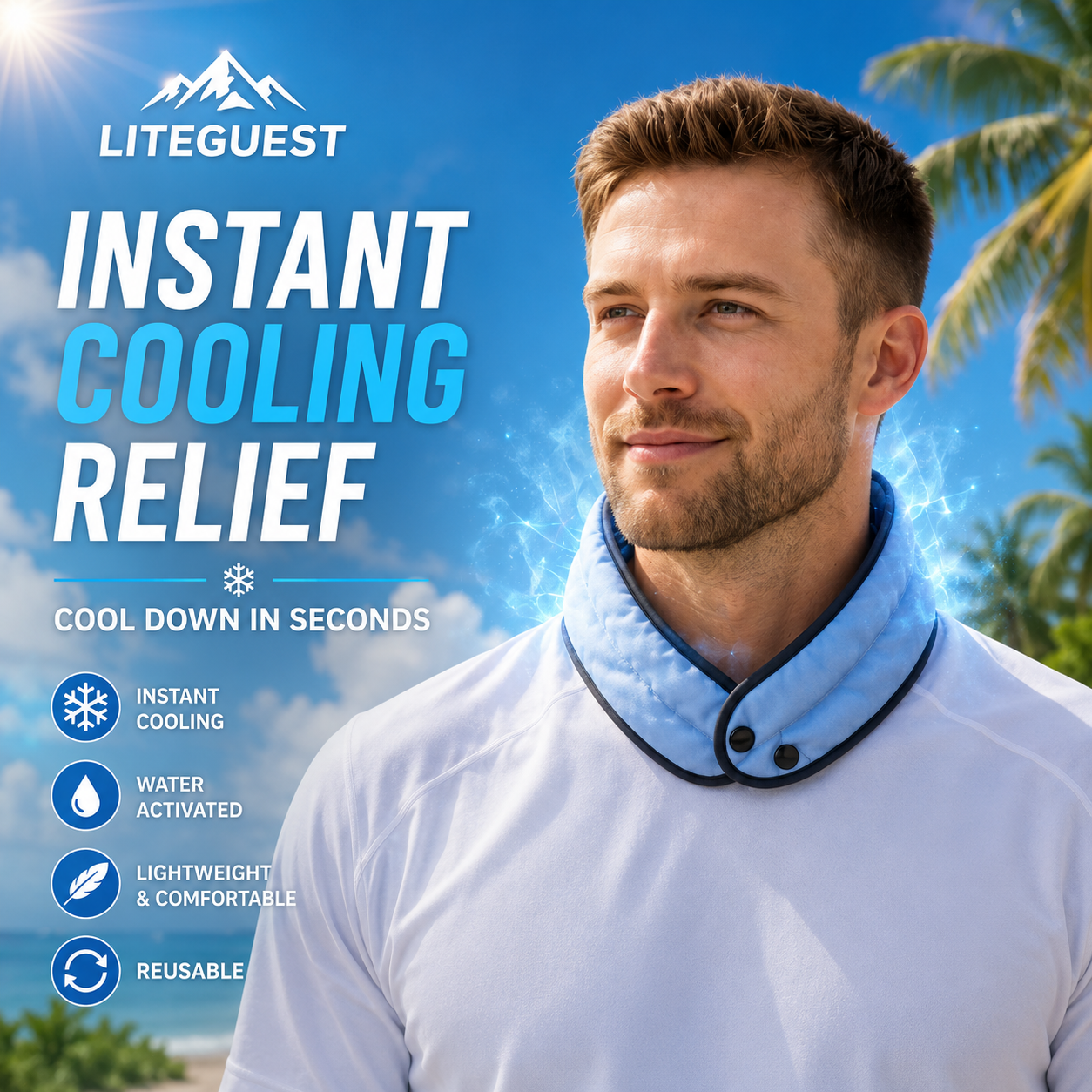 LITEGUEST Instant Cooling Neck Wrap | Water Activated Cooling Relief