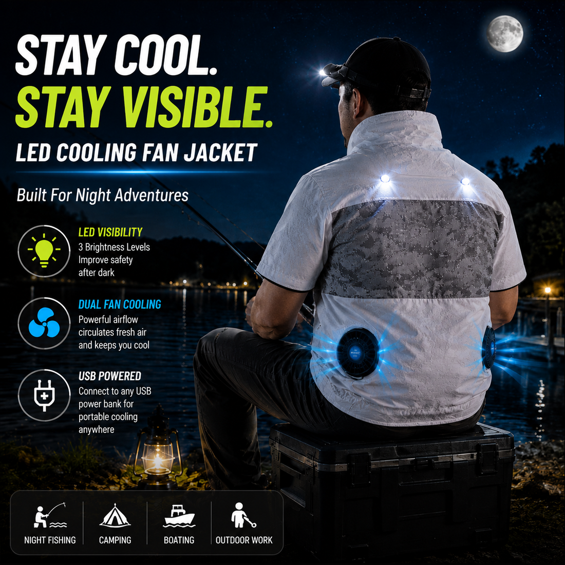 LITEGUEST LED Cooling Fan Jacket | Night Visibility &amp; Active Cooling