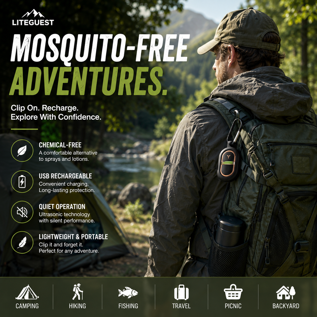 LITEGUEST USB Clip-On Mosquito Repellent – Outdoor Protection