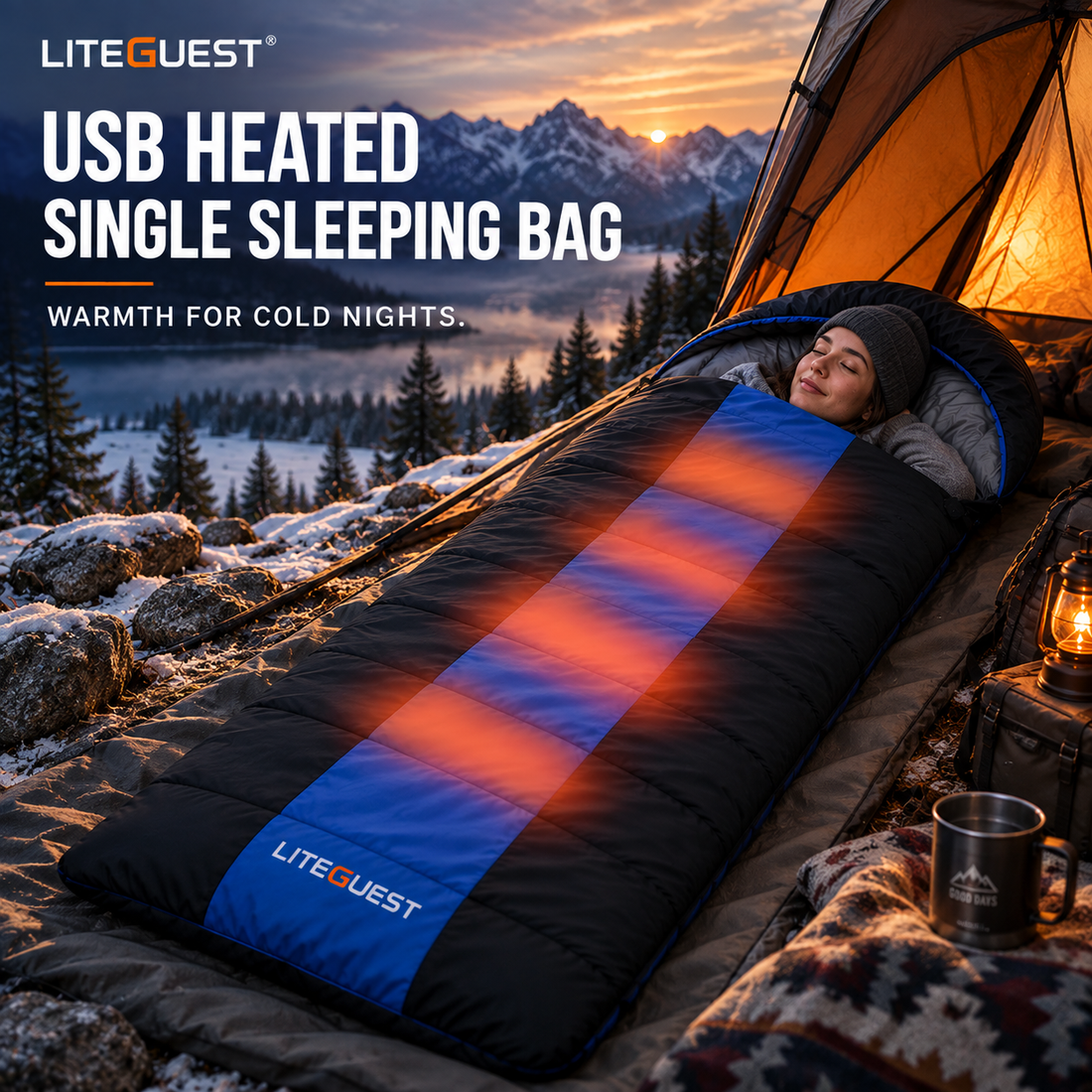 LITEGUEST USB Heated Single Sleeping Bag | Heated Camping Sleeping Bag