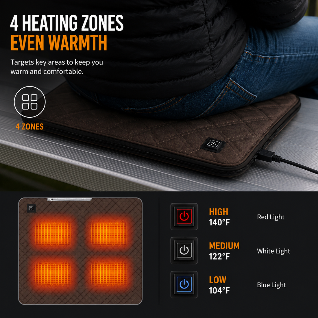 LITEGUEST Ultra Slim Heated Seat Cushion | USB Heated Seat Cushion