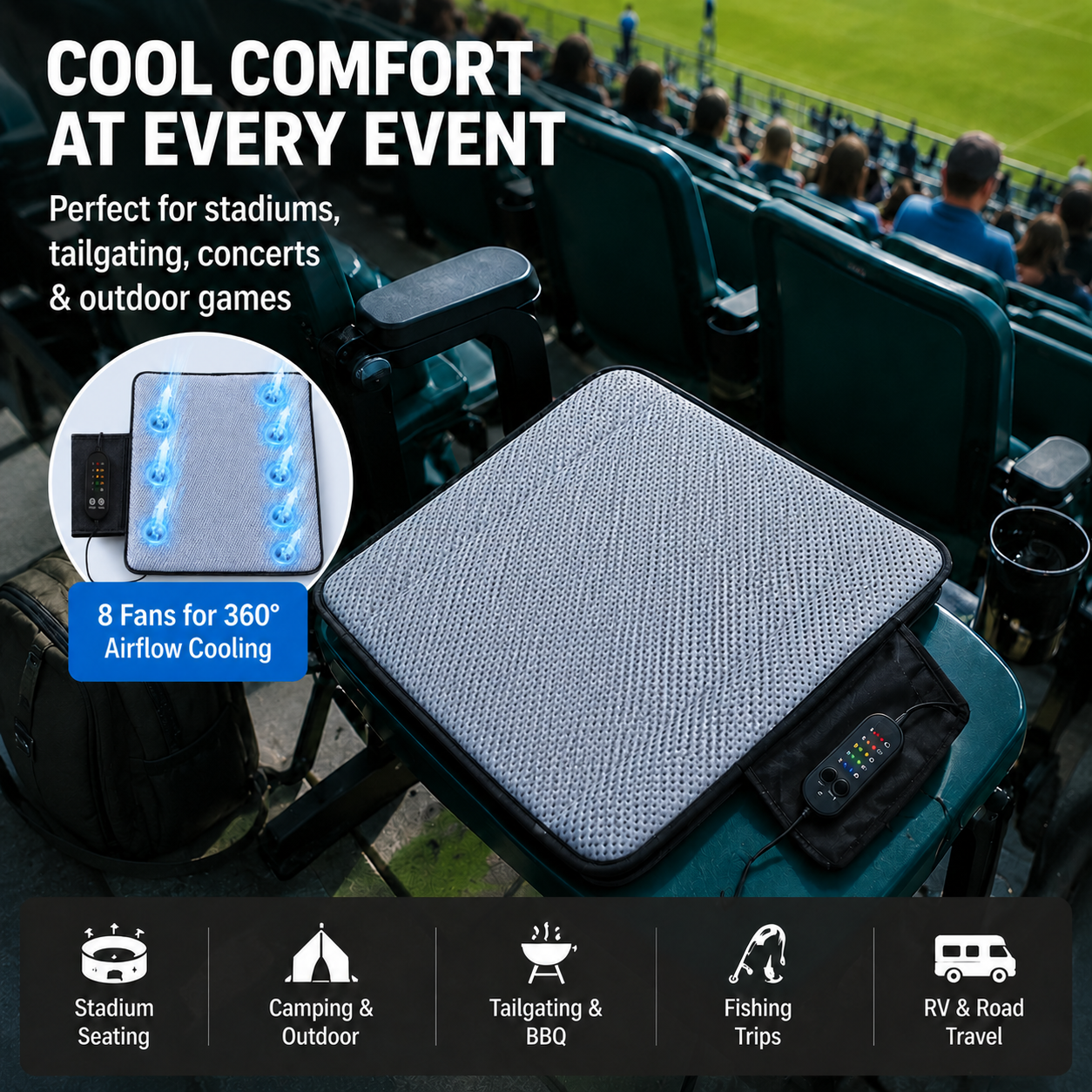 LITEGUEST Ventilated Cooling Seat Cushion | Outdoor USB Airflow Comfort