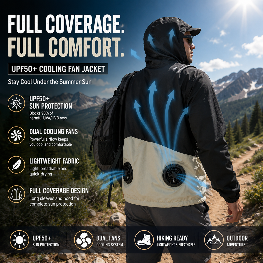 Liteguest UPF50+ Cooling Fan Jacket for Fishing, Hiking &amp; Work