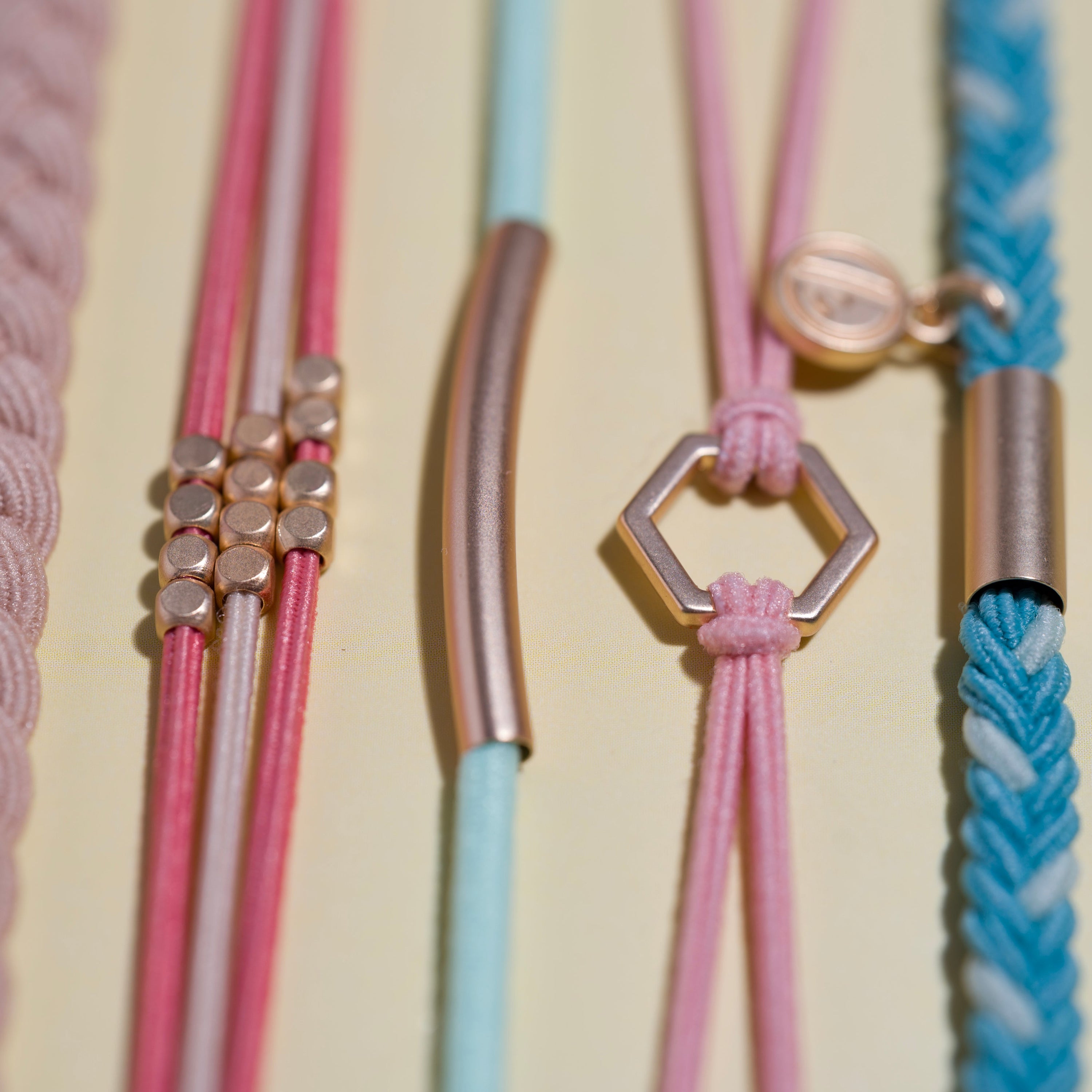 "Live" Teal &amp; Coral with Gold Accent Hair Tie Bracelets