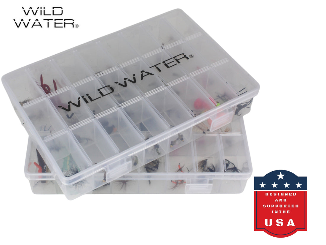 Premium Fly Assortment, 123 Flies | 2 Clear Fly Boxes | Wild Water Fly Fishing